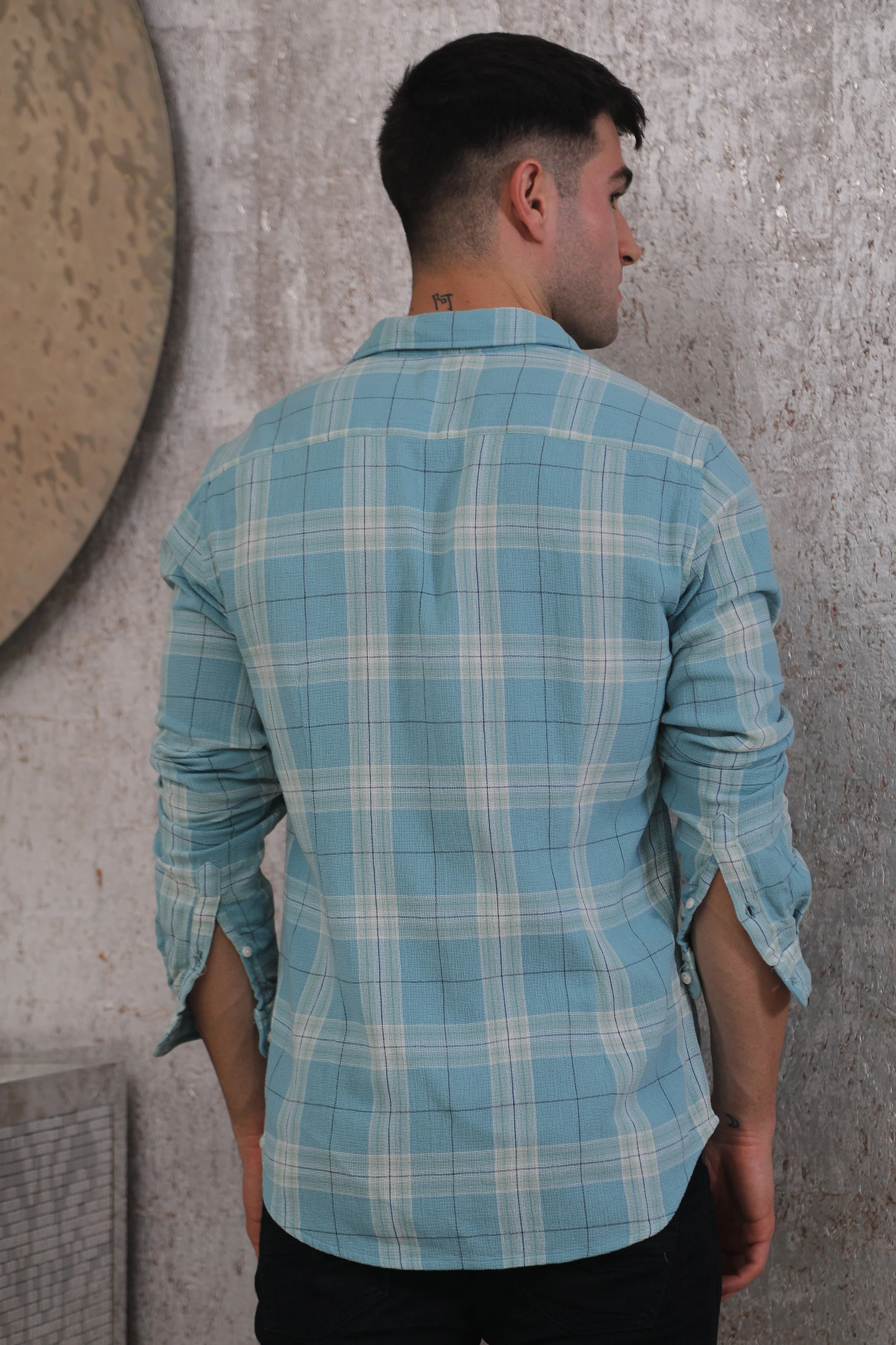 Men Dean Textured Check Shirt Turq - Image 7