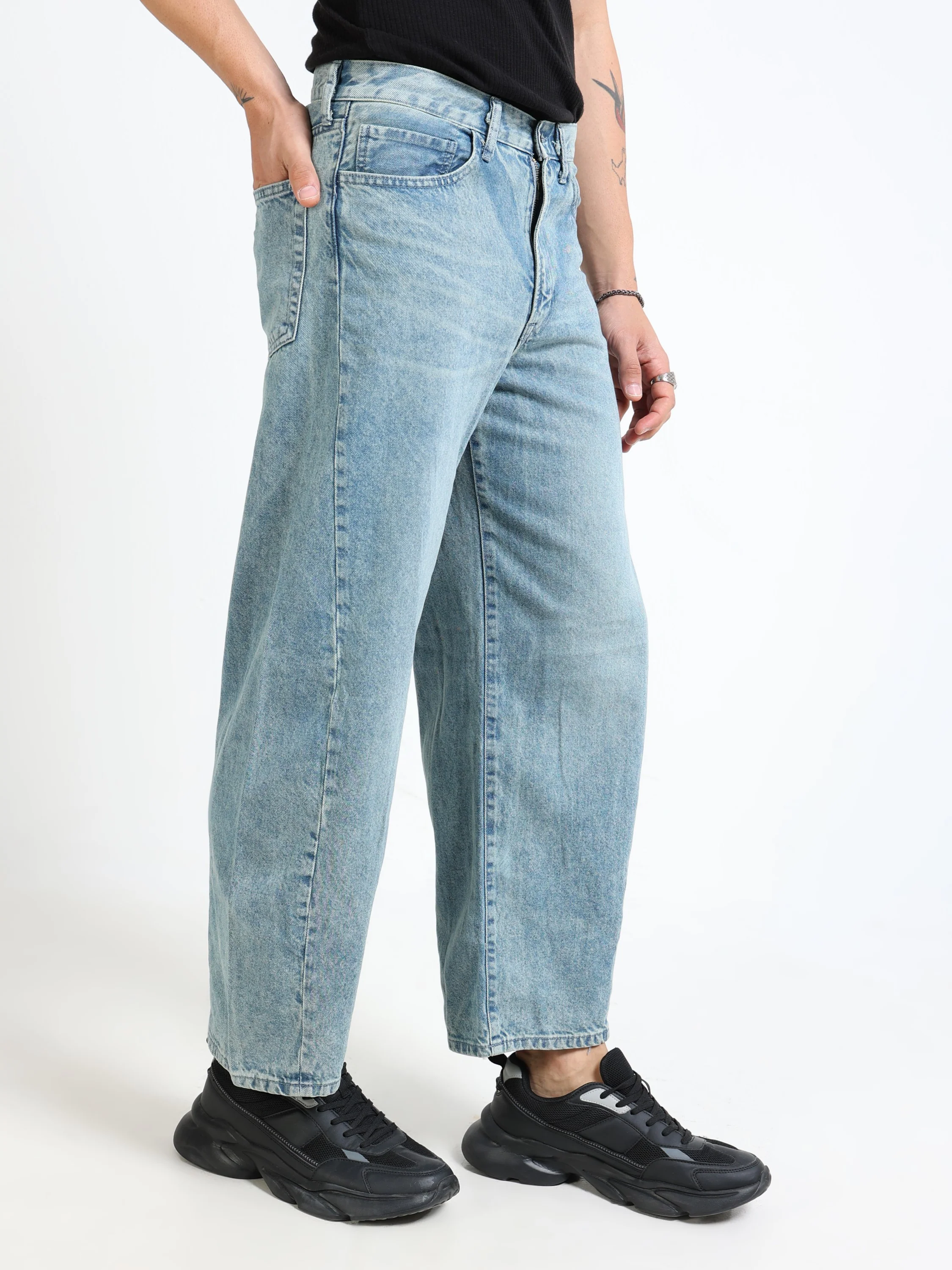 Men Denim Blue Baggy Jeans - Image 6