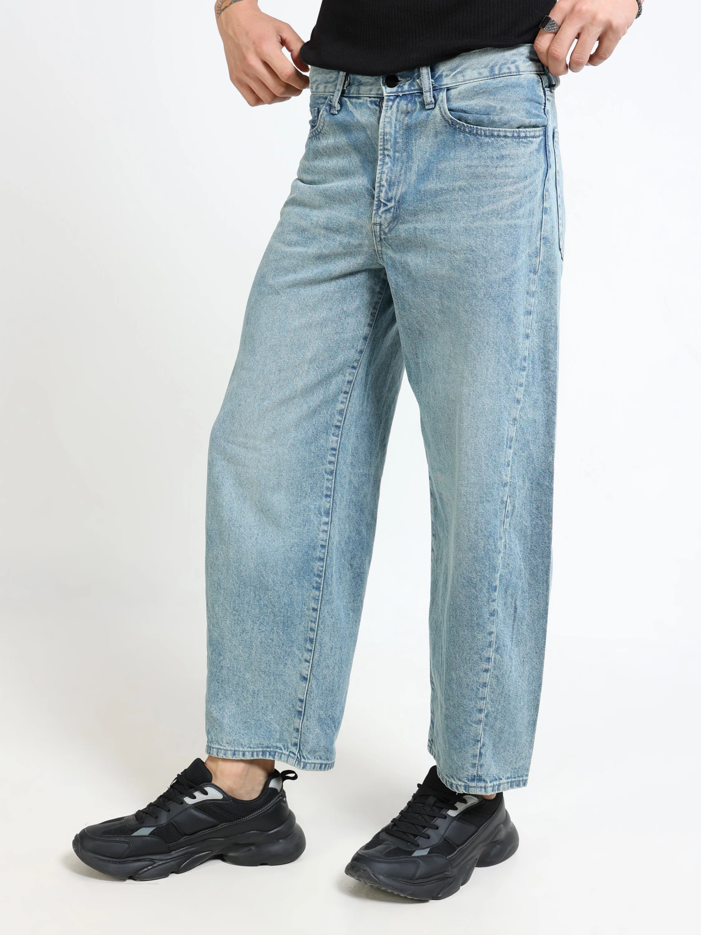 Men Denim Blue Baggy Jeans - Image 7