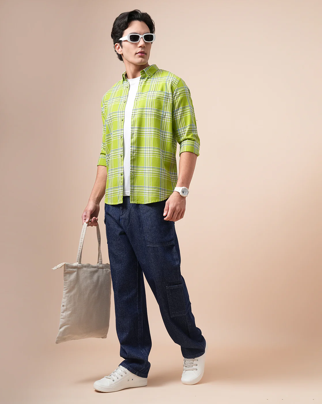 Men Denim Dark Blue cargo pants - Image 2