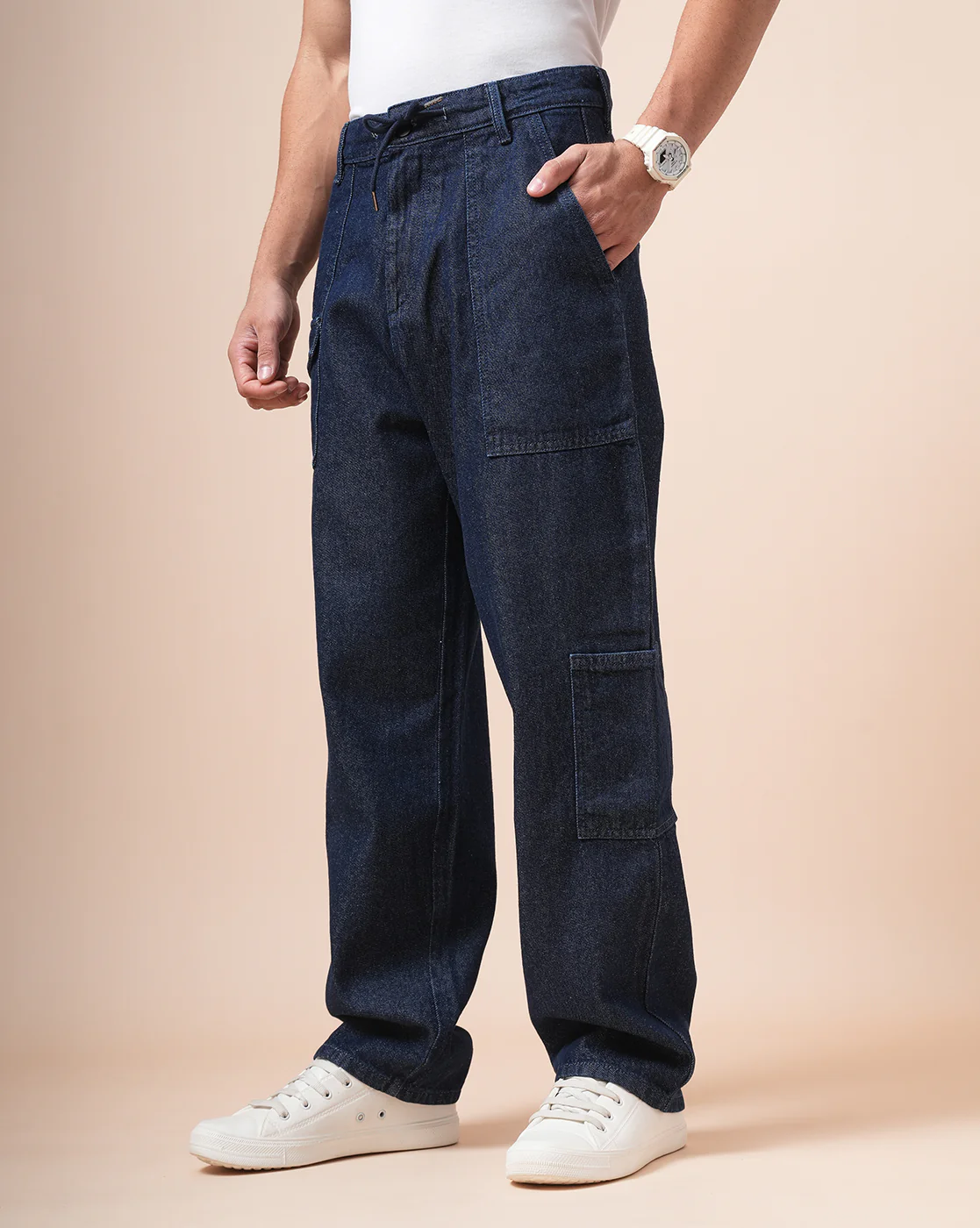 Men Denim Dark Blue cargo pants - Image 3