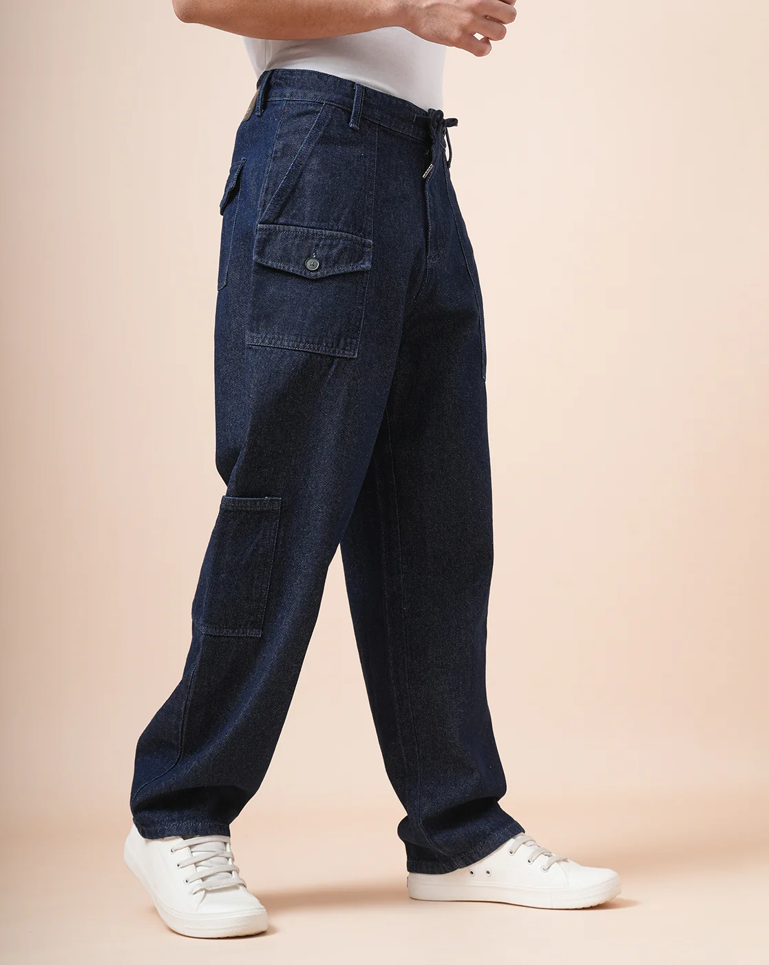 Men Denim Dark Blue cargo pants - Image 4