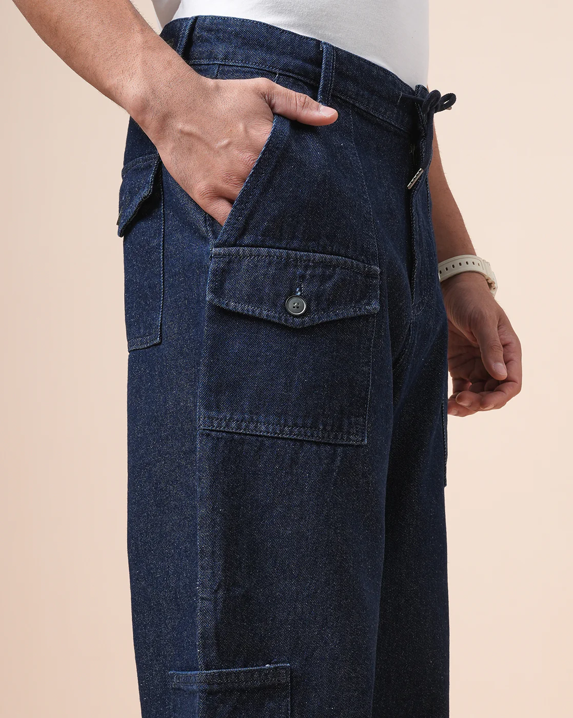 Men Denim Dark Blue cargo pants - Image 5