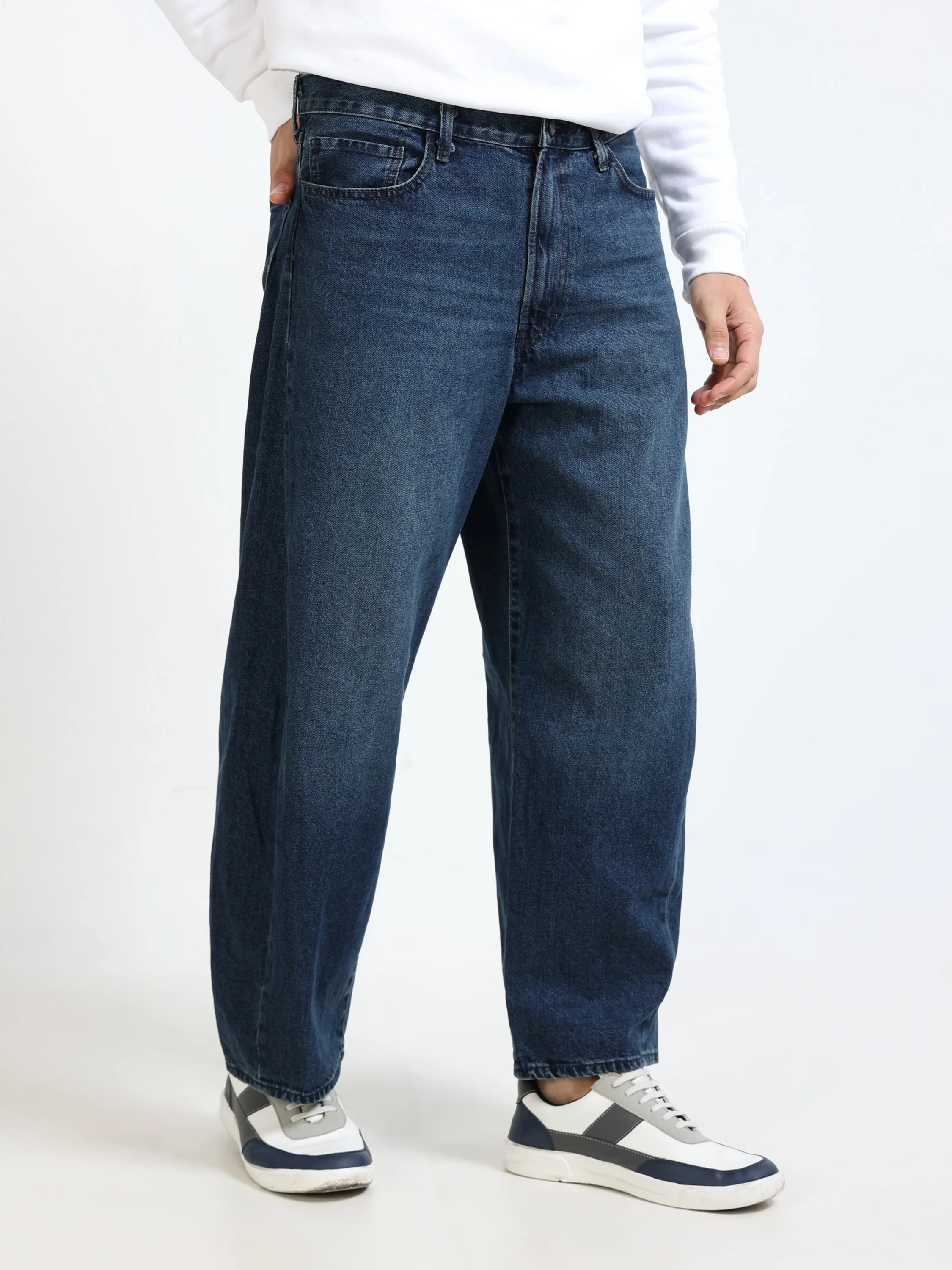 Men Denim Navy Baggy Jeans - Image 7
