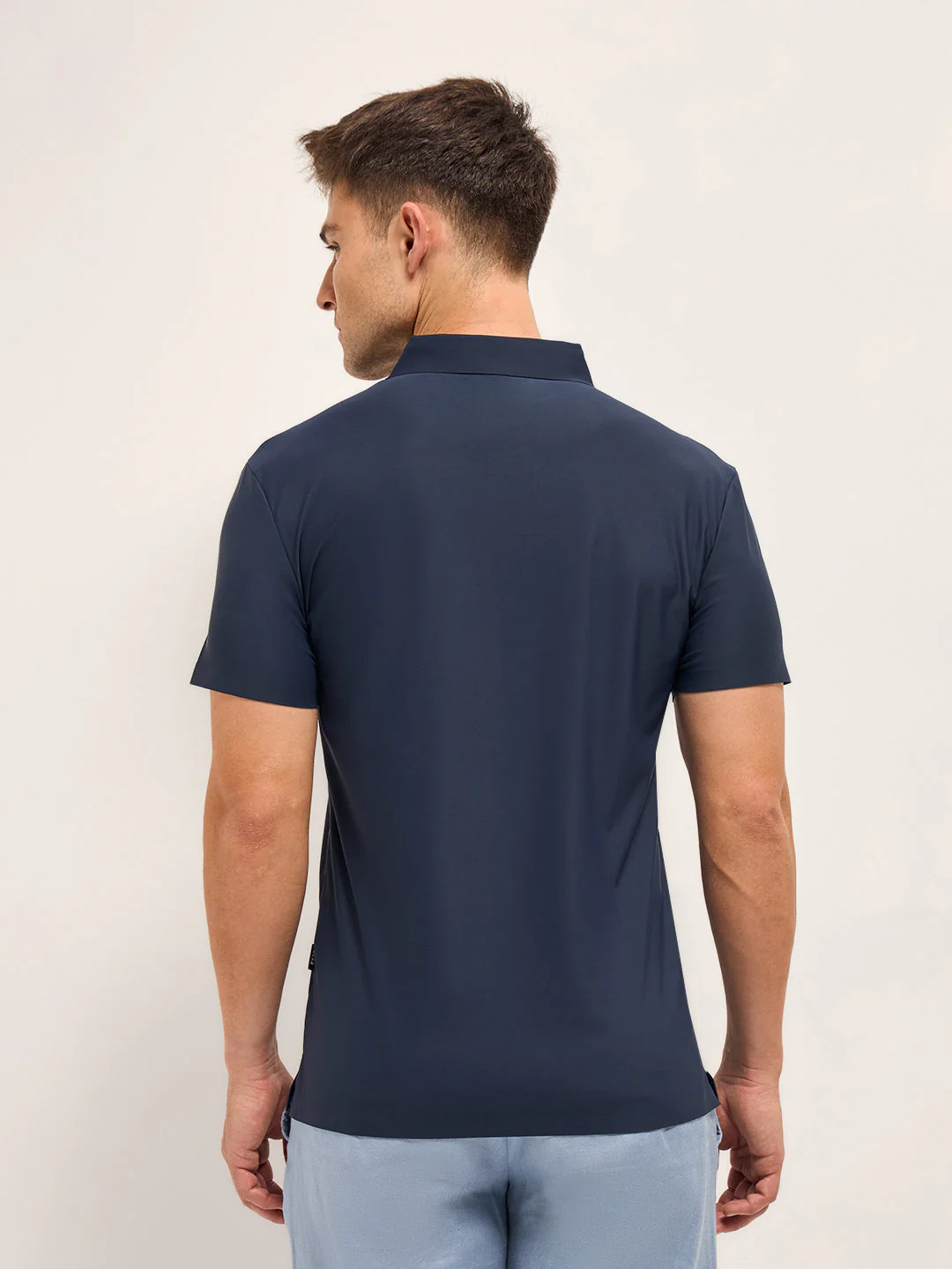 Men Diamond Blue Solid Slim Fit Polo T-shirt - Image 2