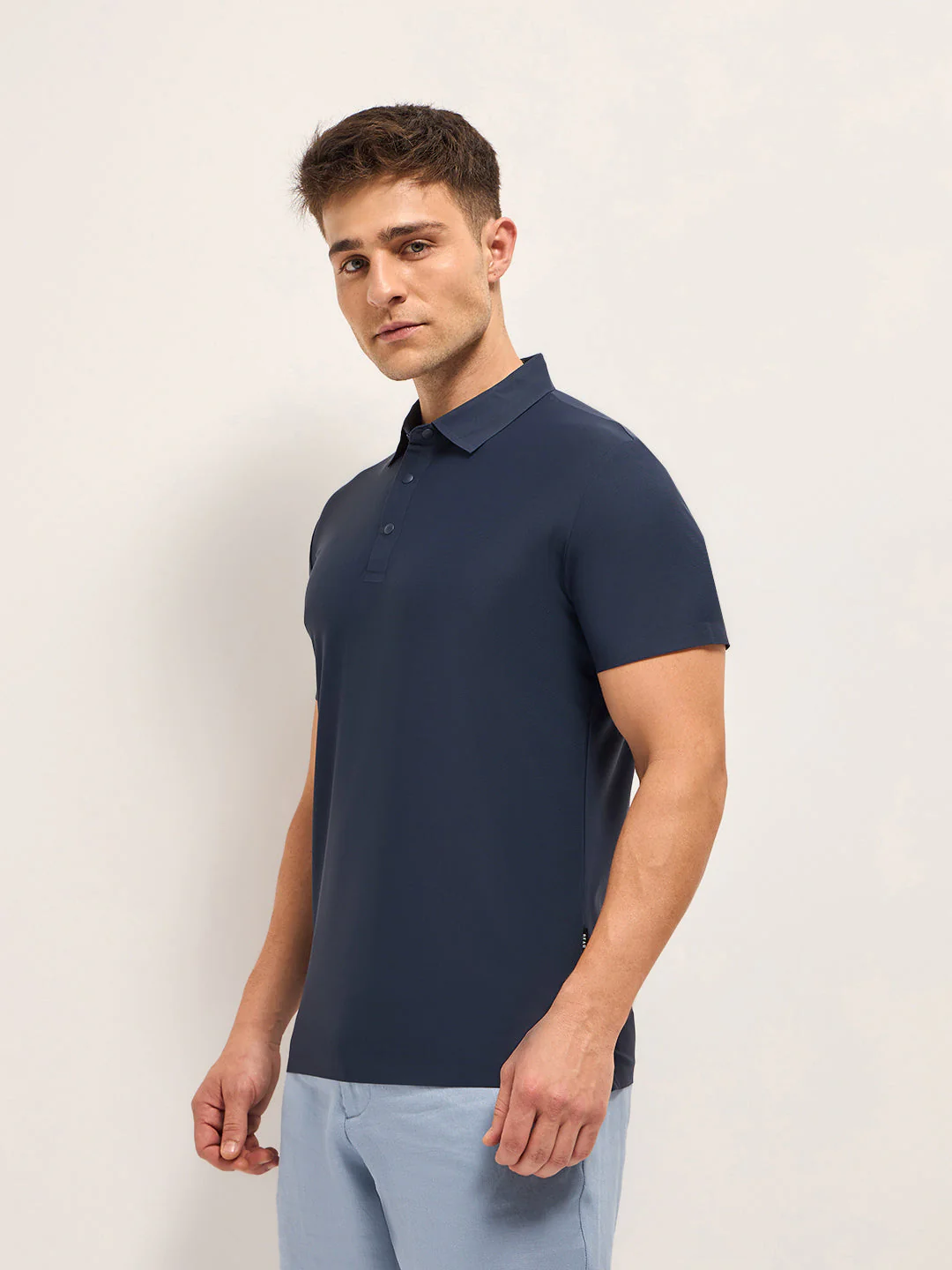 Men Diamond Blue Solid Slim Fit Polo T-shirt - Image 3
