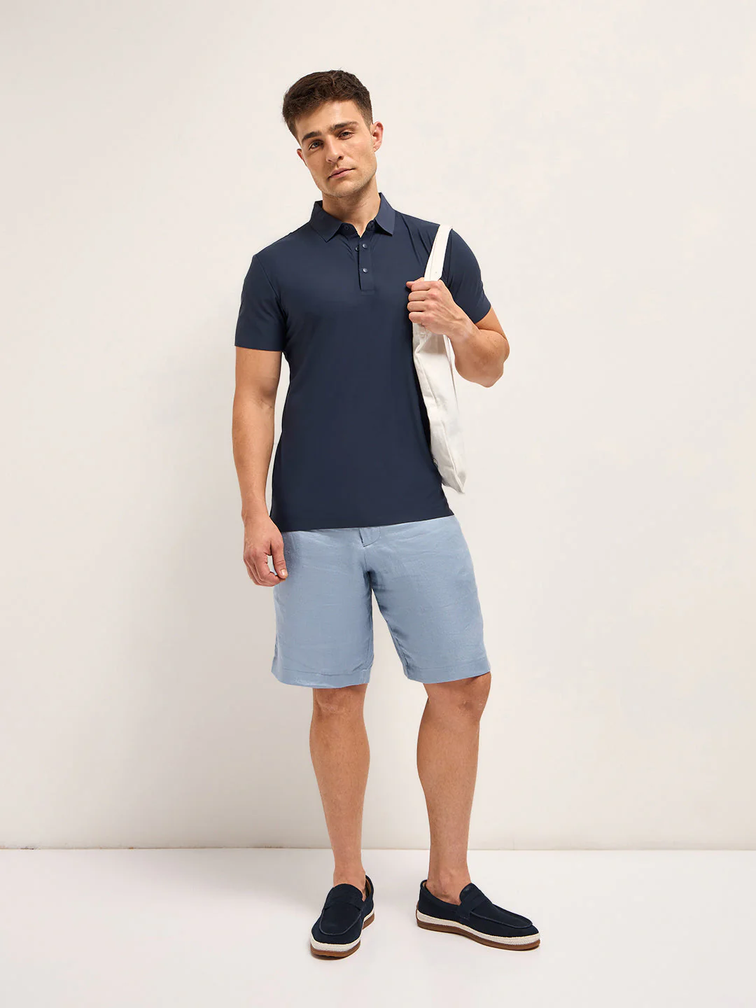 Men Diamond Blue Solid Slim Fit Polo T-shirt - Image 4