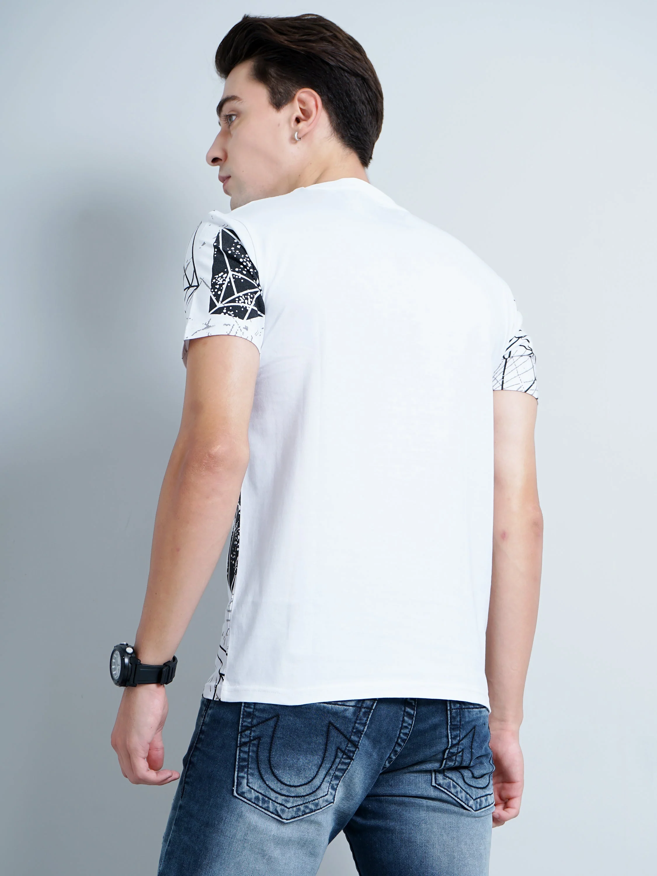 Men Diamond Print White T-Shirt - Image 2