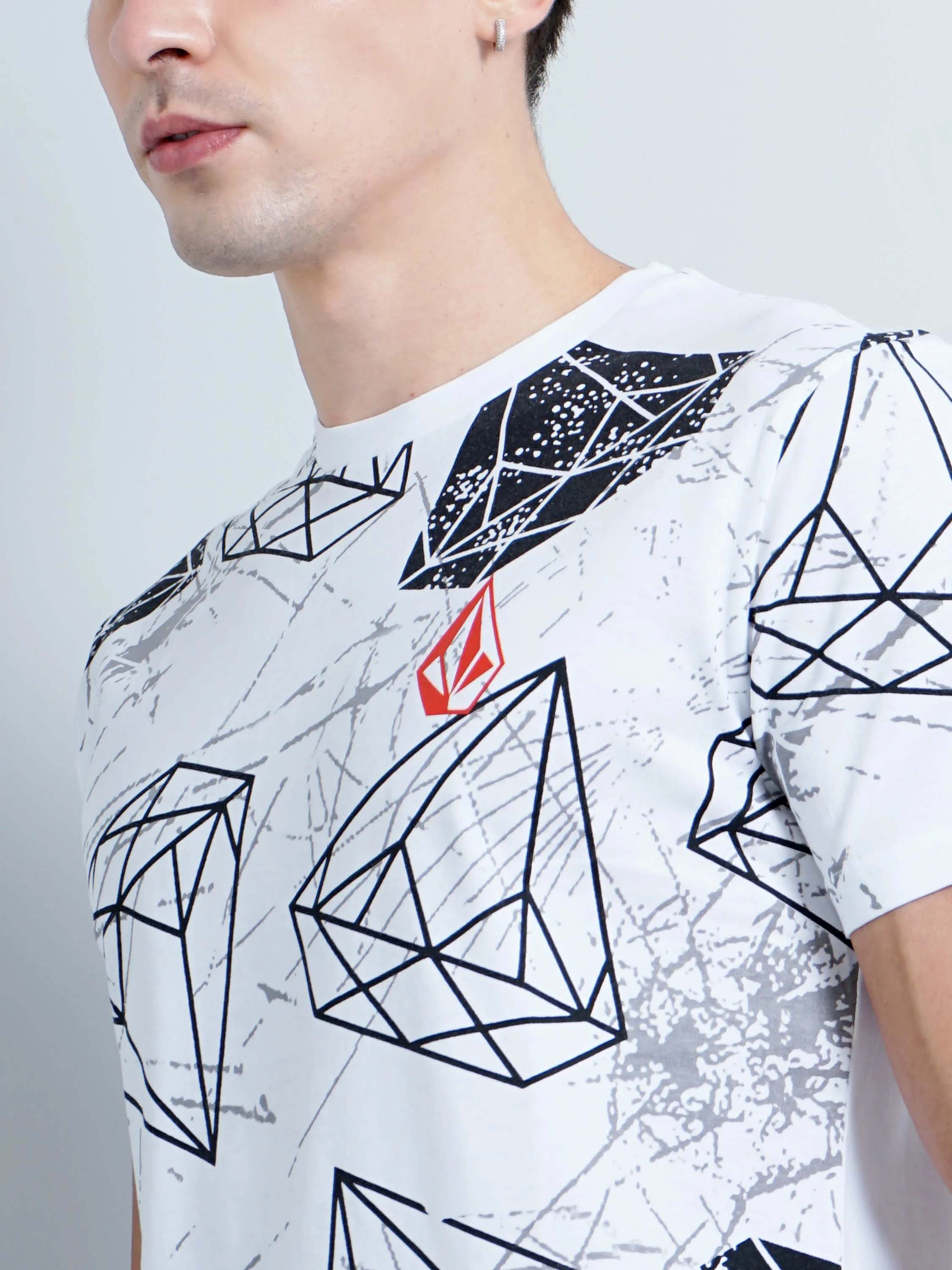 Men Diamond Print White T-Shirt - Image 5