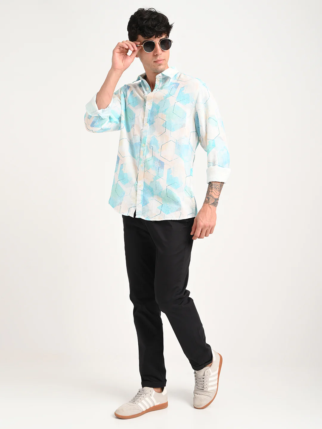 Men Digital Print Linen Blend Shirt - Image 3