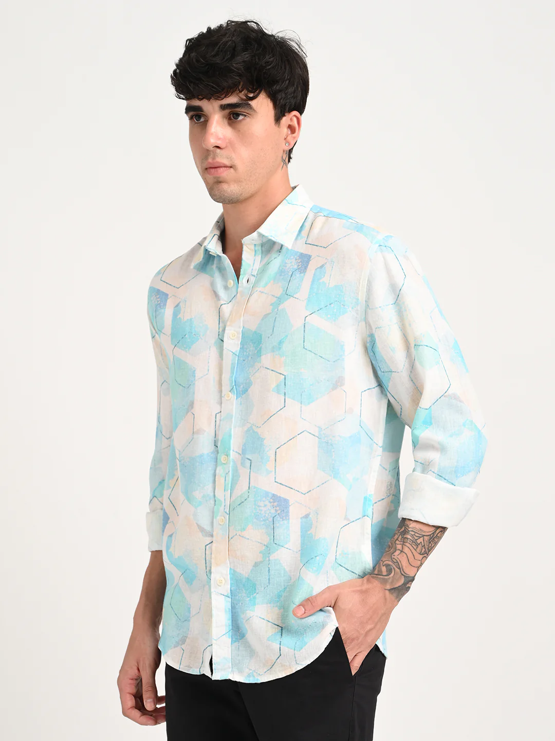 Men Digital Print Linen Blend Shirt - Image 4