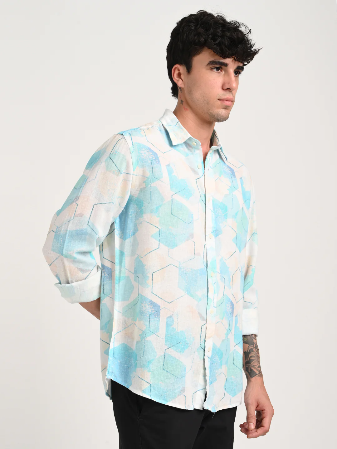 Men Digital Print Linen Blend Shirt - Image 5