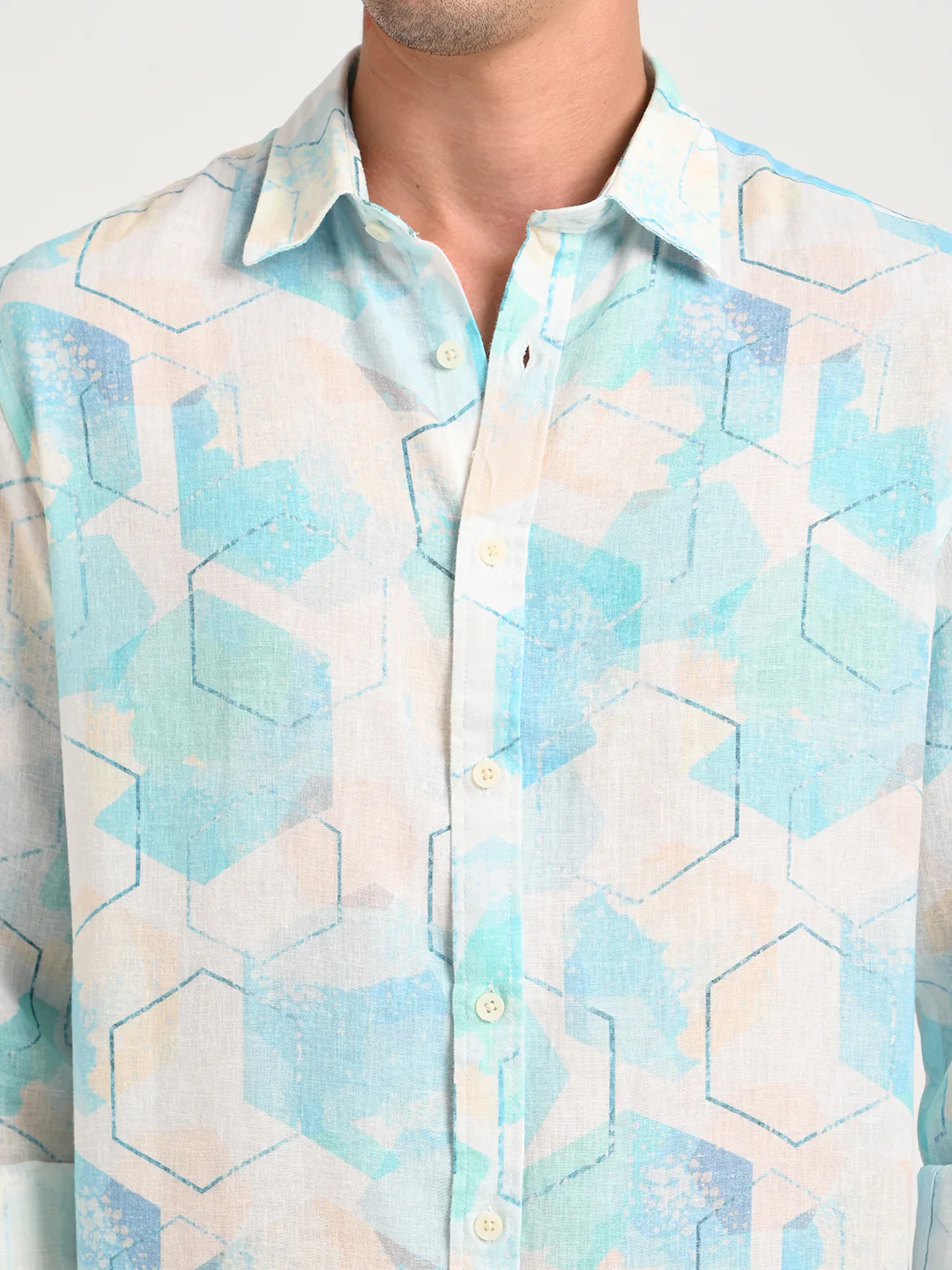 Men Digital Print Linen Blend Shirt - Image 6
