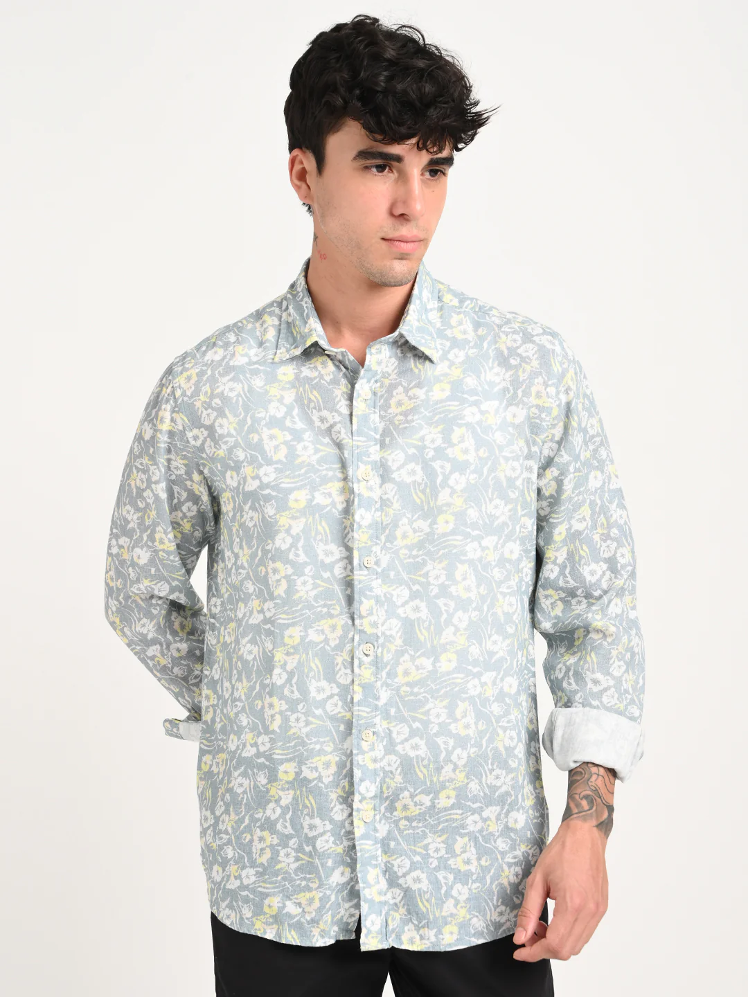 Men Digital Print Linen Blend Shirt