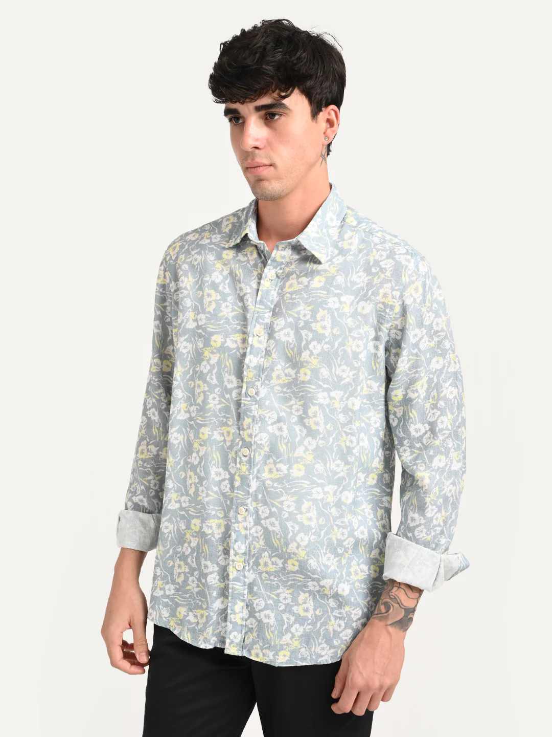 Men Digital Print Linen Blend Shirt - Image 4