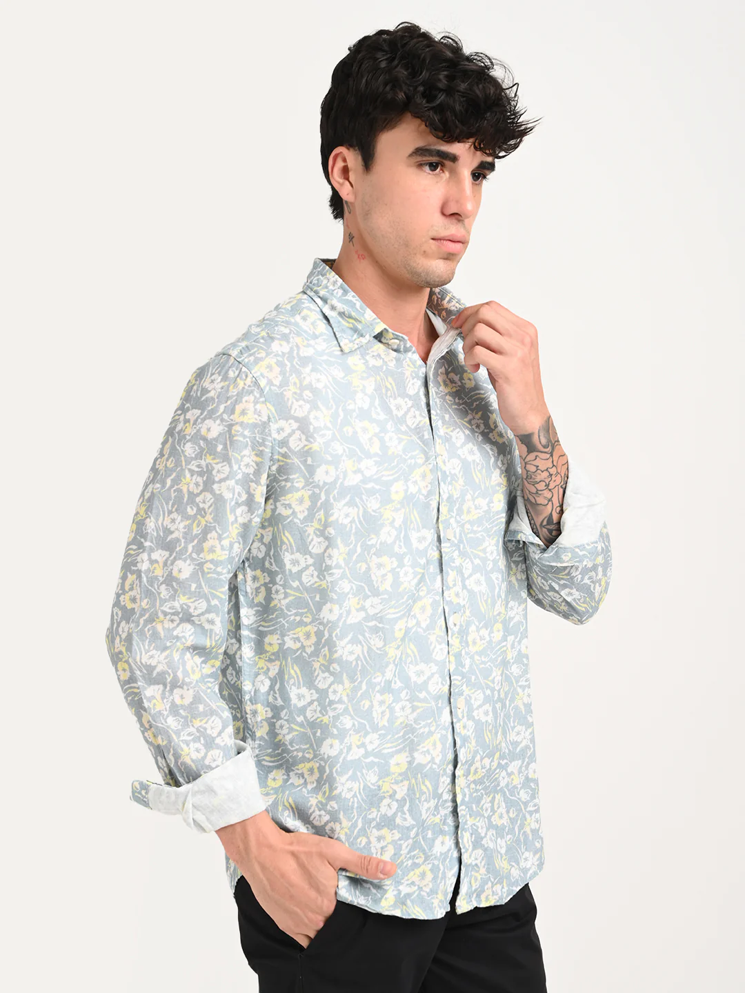 Men Digital Print Linen Blend Shirt - Image 5