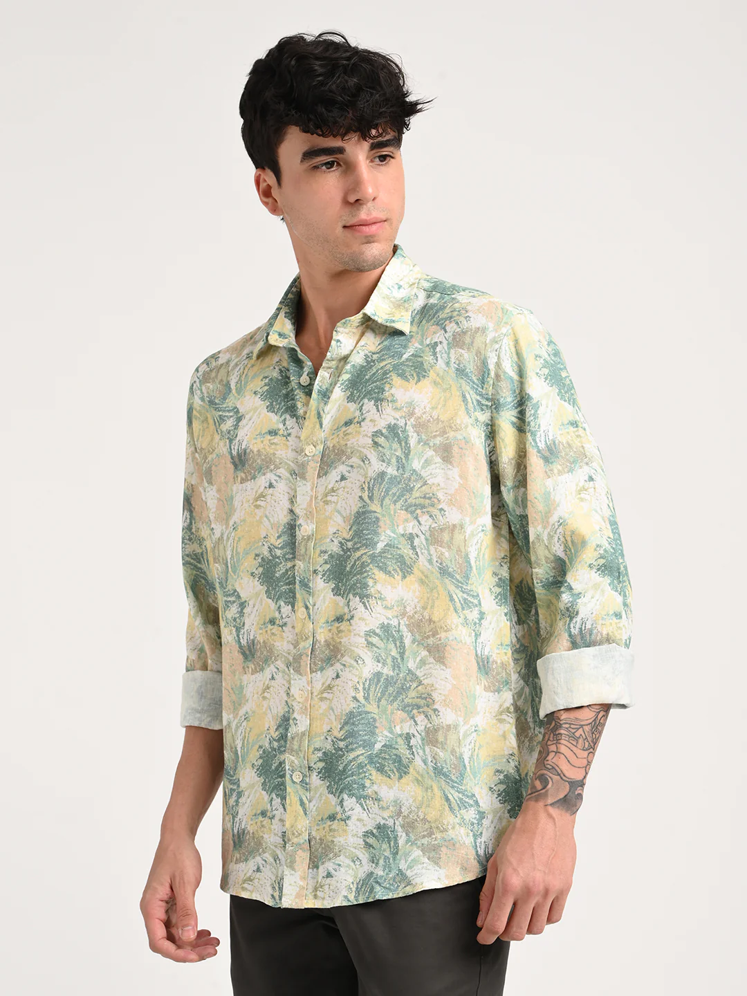 Men Digital Print Linen Blend Shirt