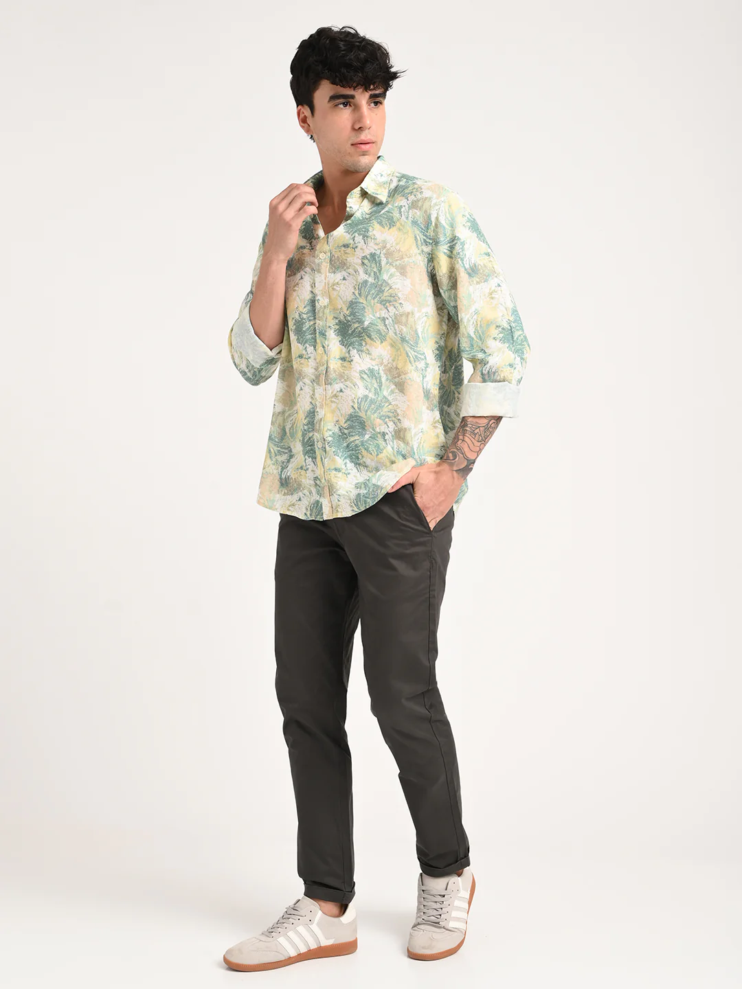 Men Digital Print Linen Blend Shirt - Image 3