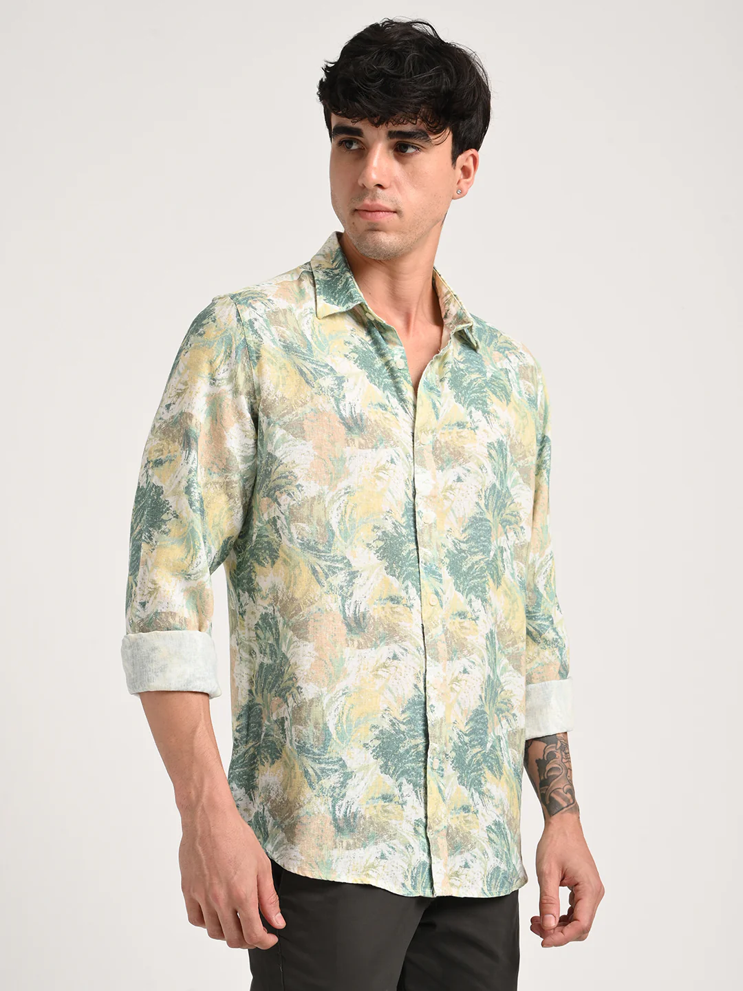 Men Digital Print Linen Blend Shirt - Image 4