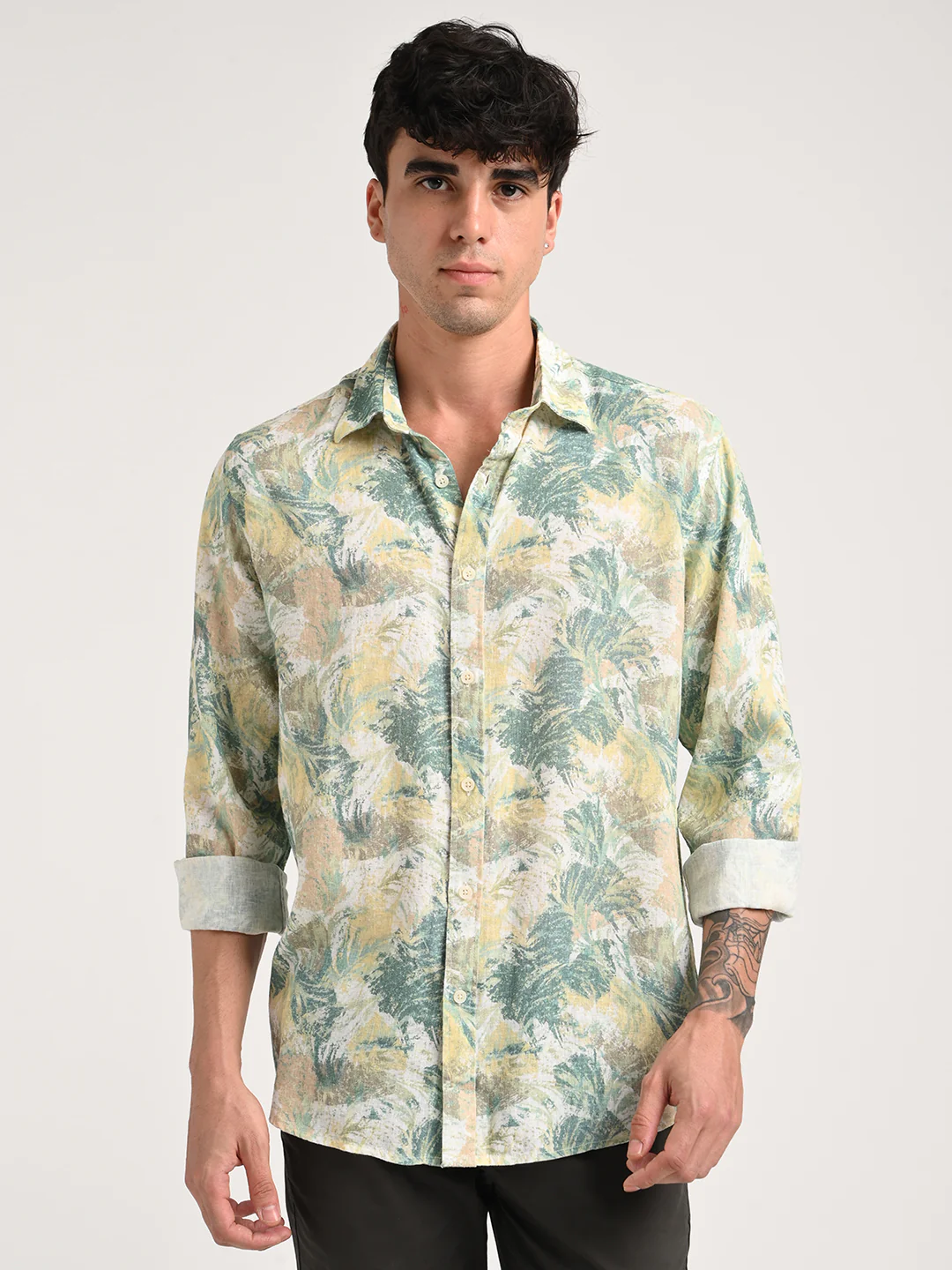 Men Digital Print Linen Blend Shirt - Image 5