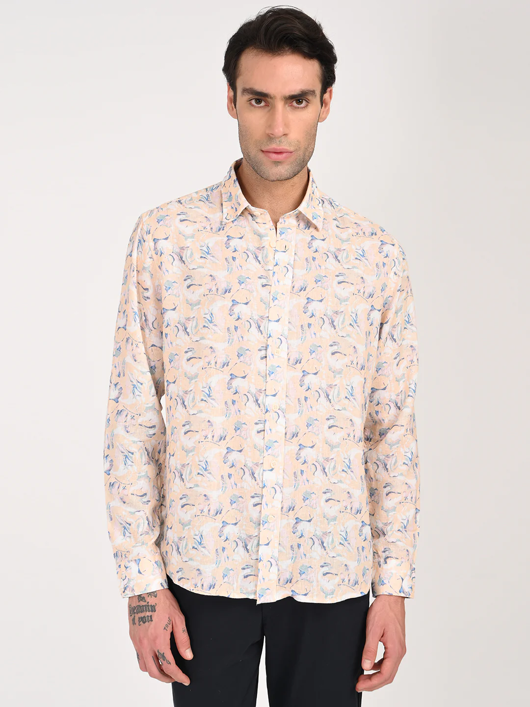 Men Digital Print Linen Blend Shirt - Image 3