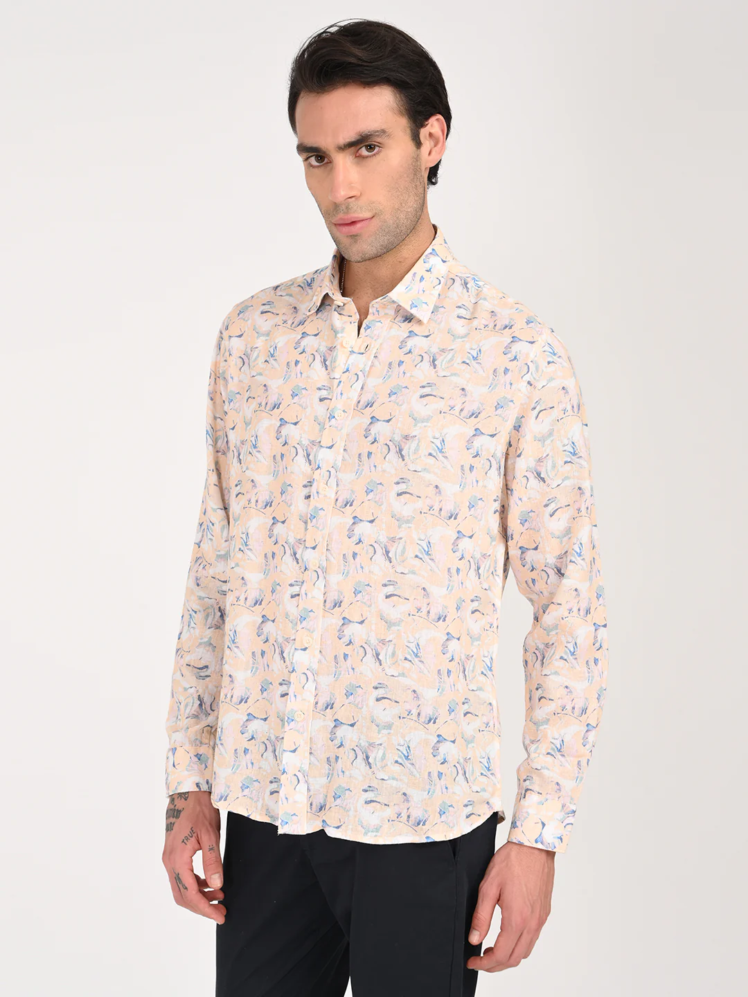 Men Digital Print Linen Blend Shirt - Image 4