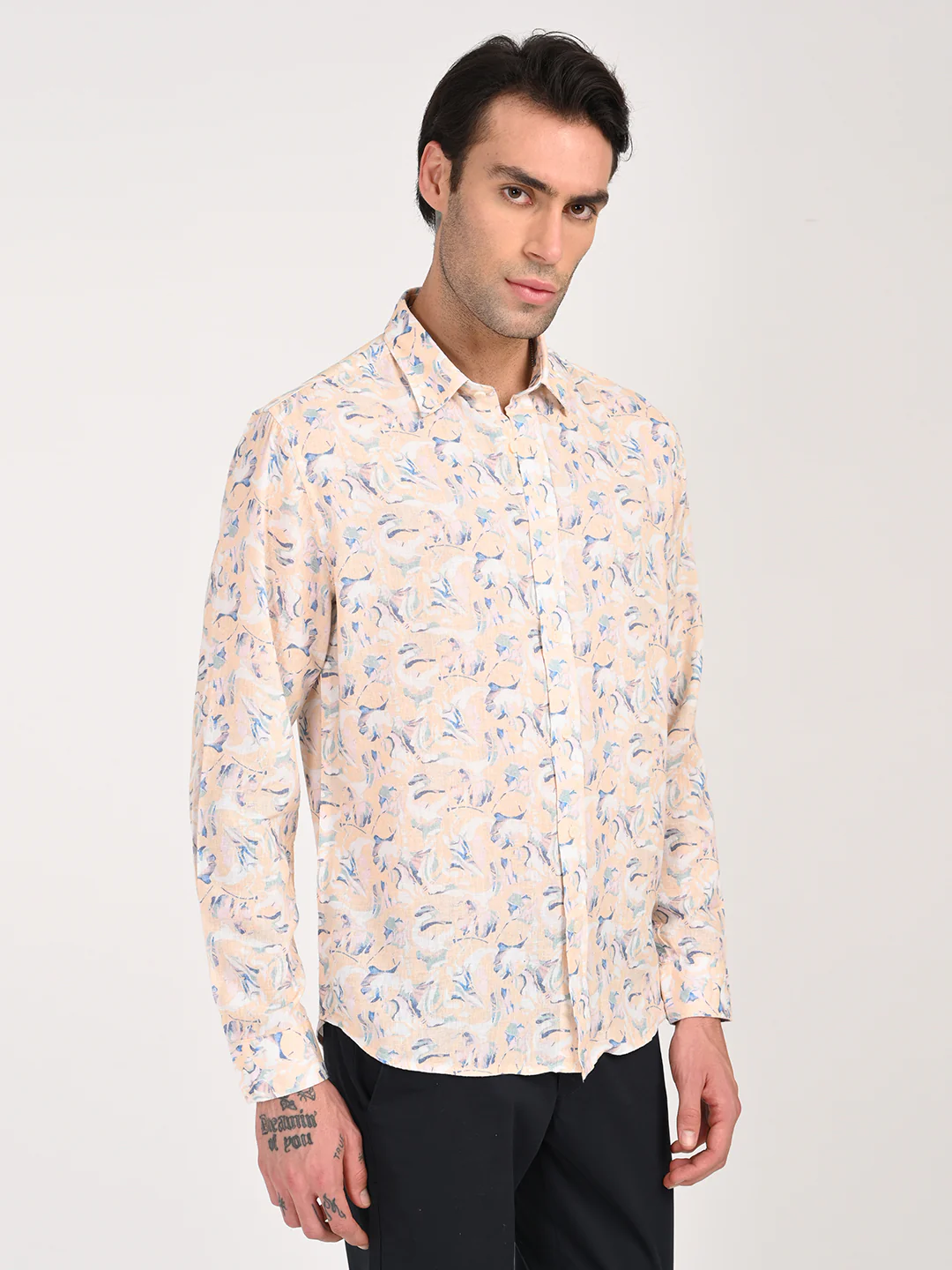 Men Digital Print Linen Blend Shirt - Image 5