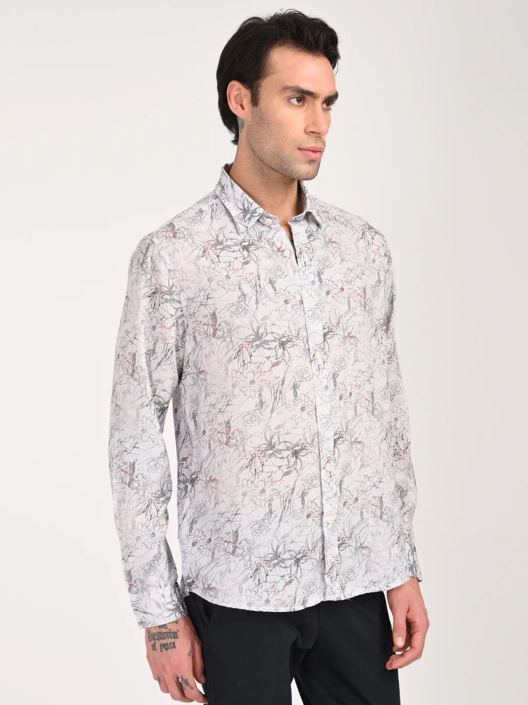 Men Digital Print Linen Blend Shirt - Image 5