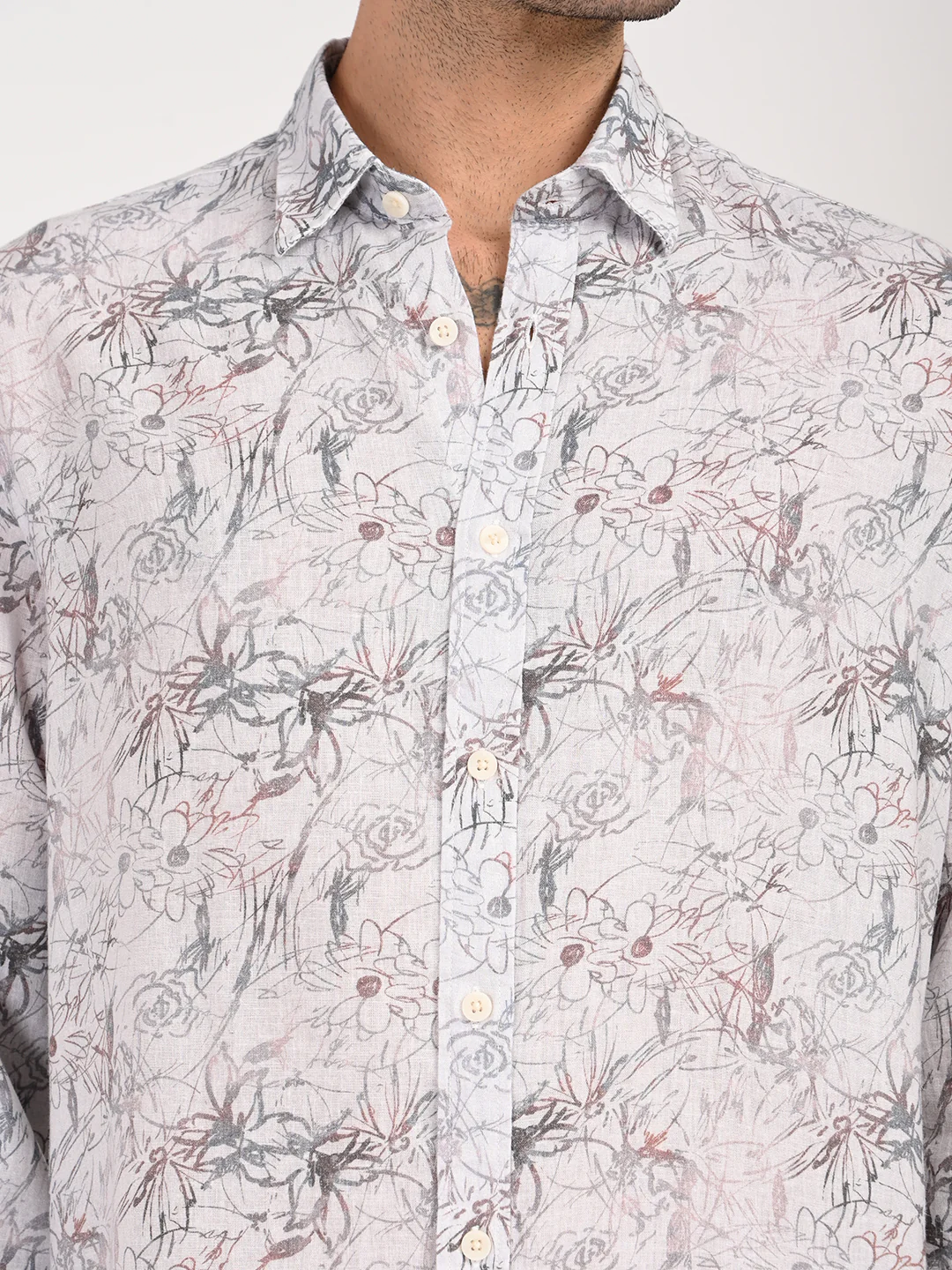 Men Digital Print Linen Blend Shirt - Image 6