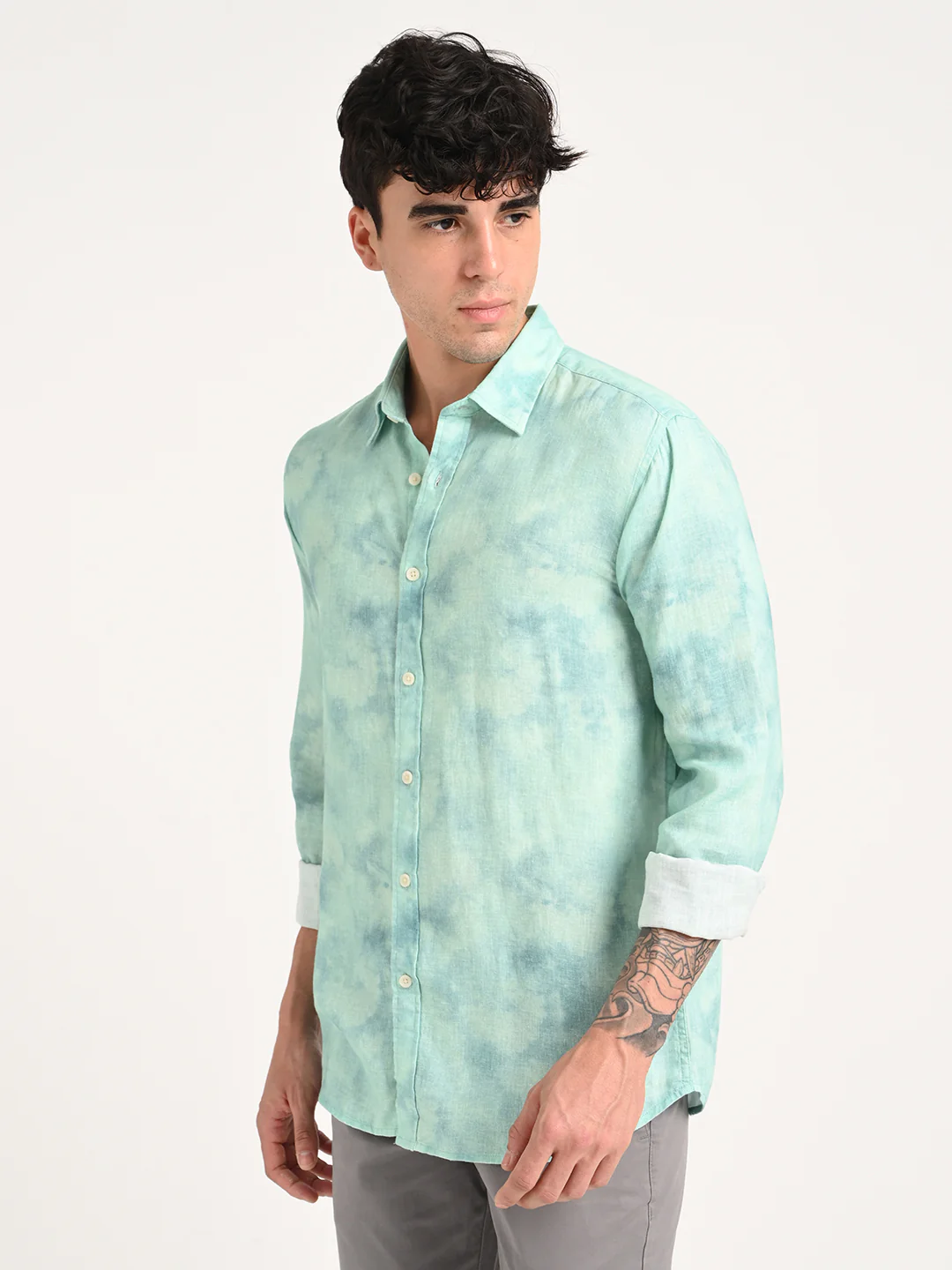 Men Digital Print Linen Blend Shirt - Image 4