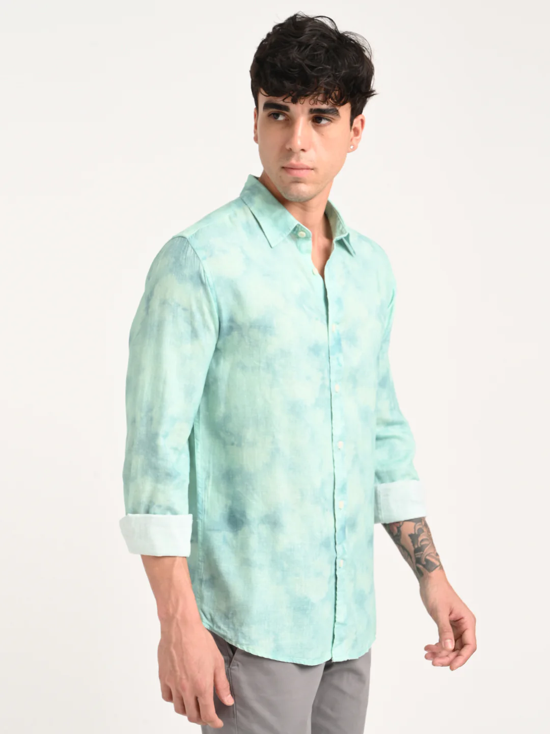 Men Digital Print Linen Blend Shirt - Image 5
