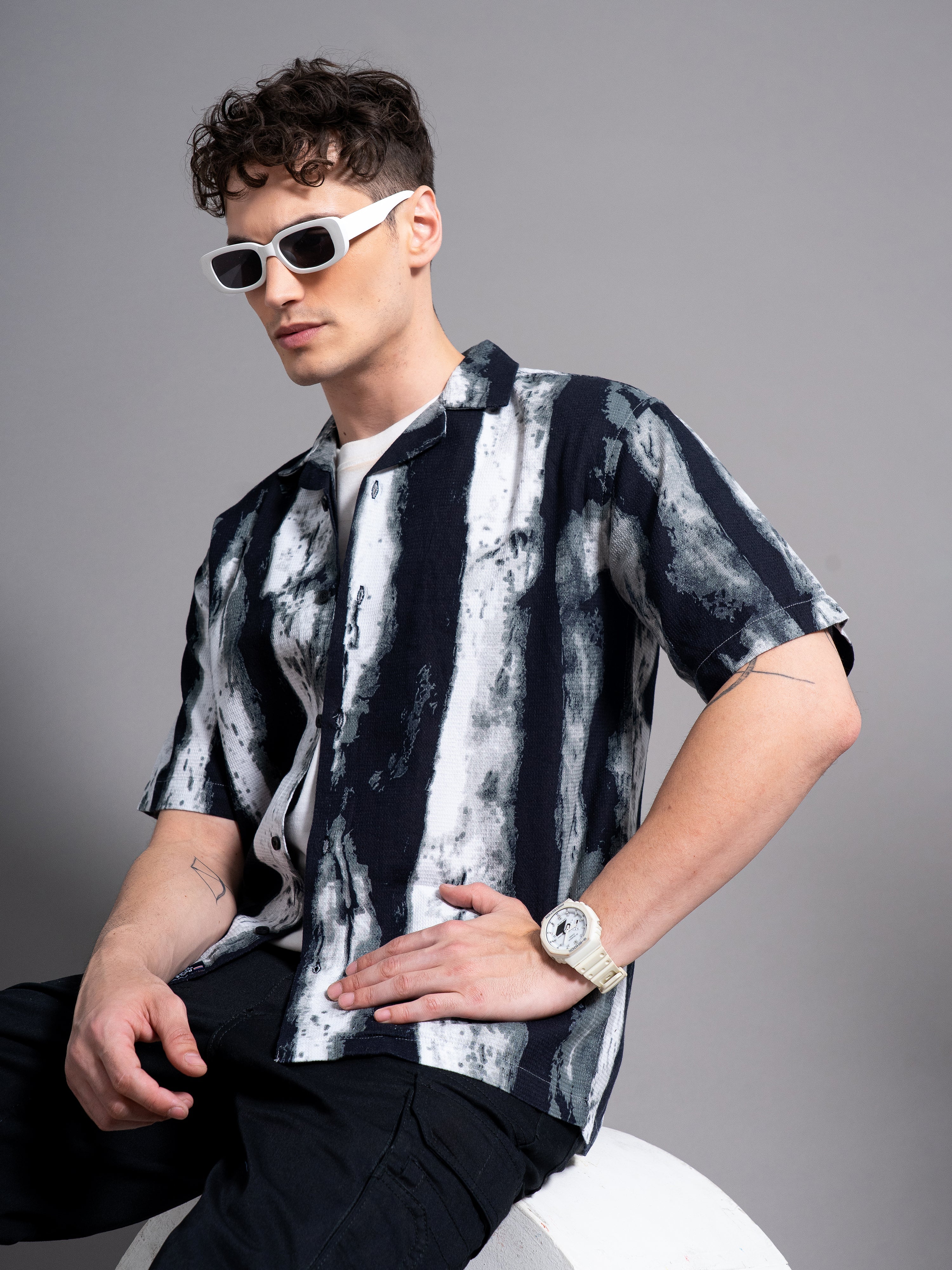 Men Dijon Black Waffle Shirt - Image 3