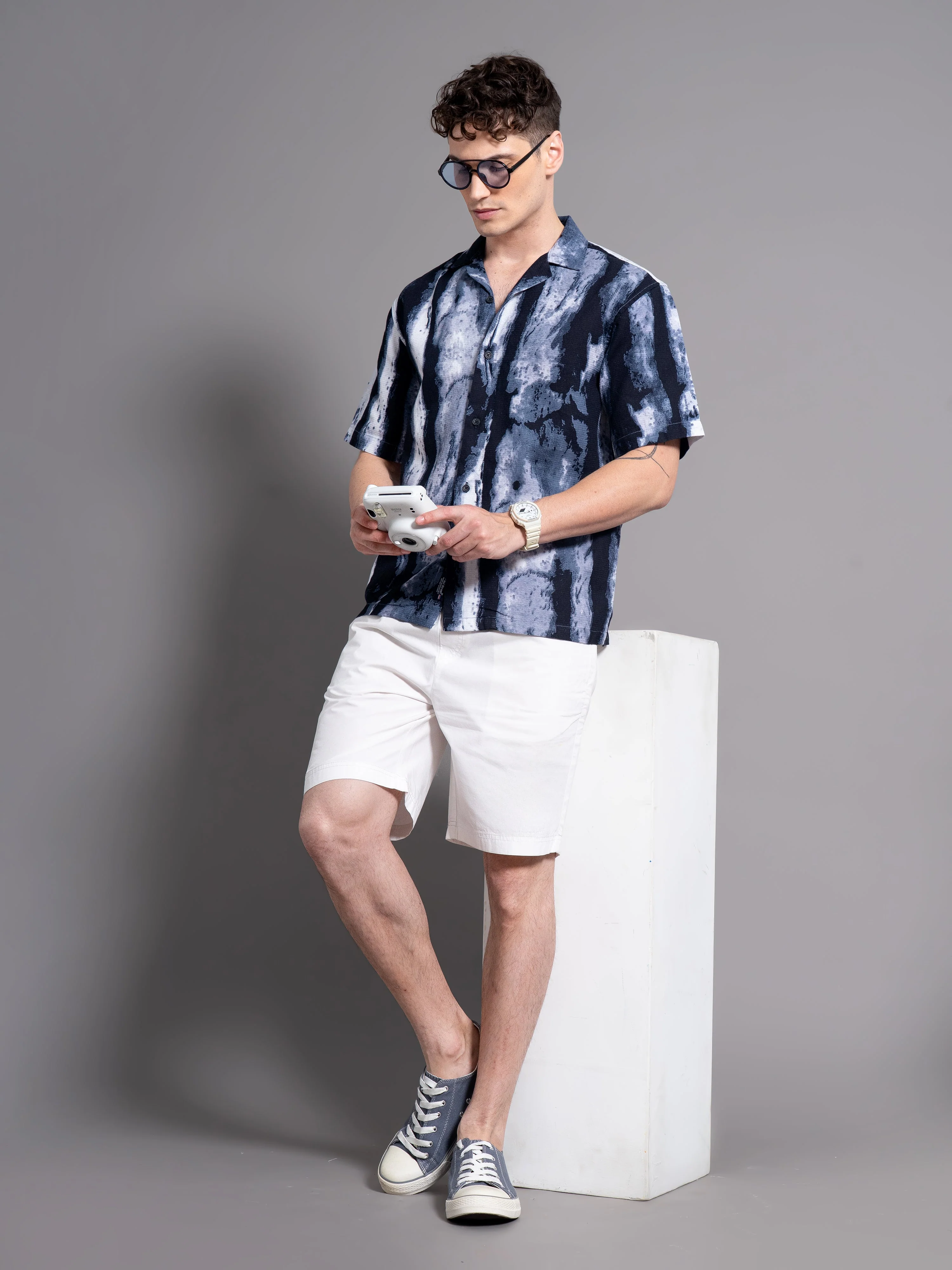 Men Dijon Blue Waffle Shirt - Image 5