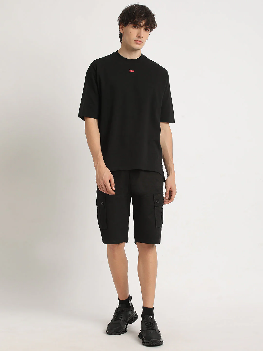 Men DONITE - Black Solid Regular Fit Cotton Cargo Shorts - Image 5