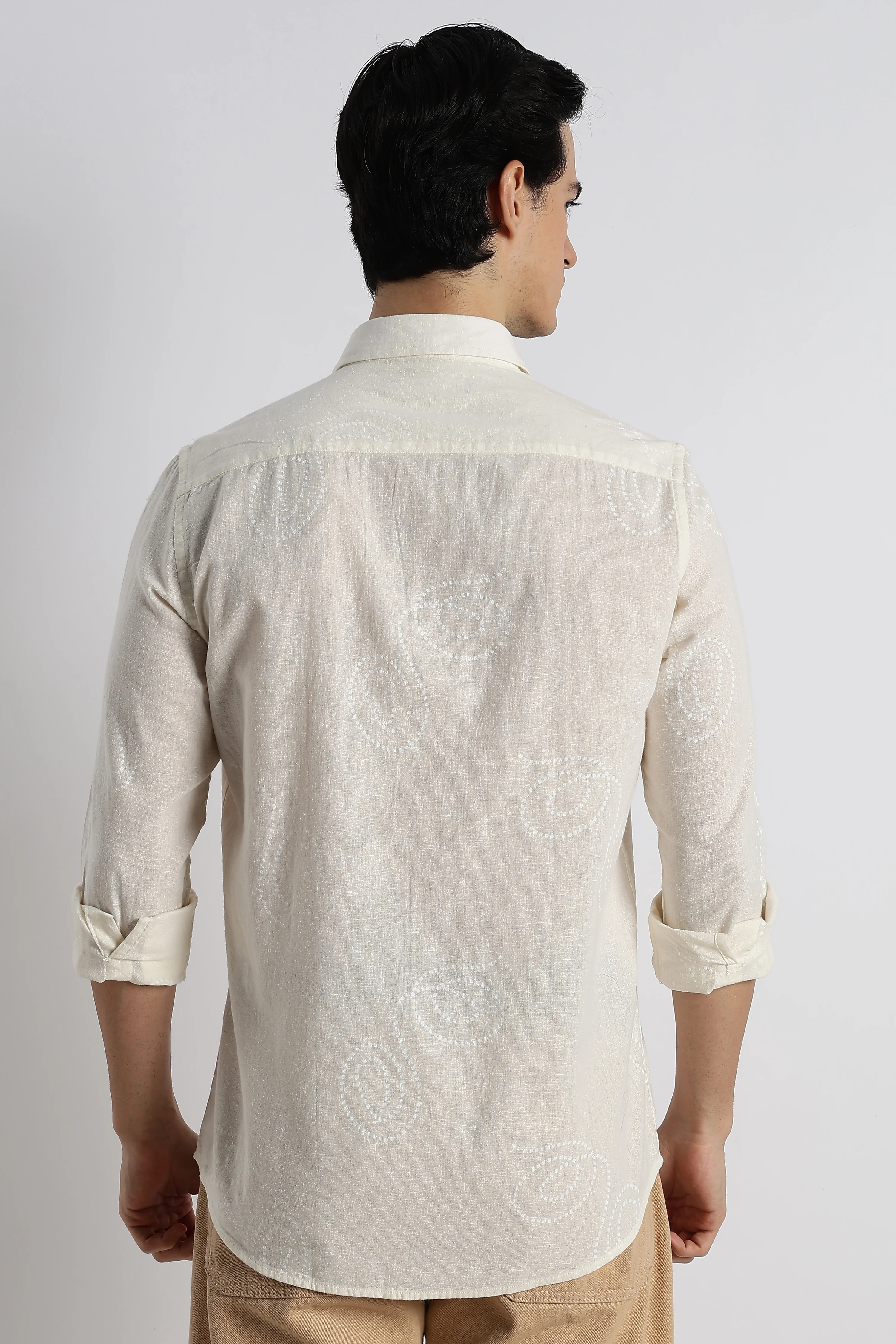 Men Dotted Swirl Printed Cotton Linen Shirt - Image 10