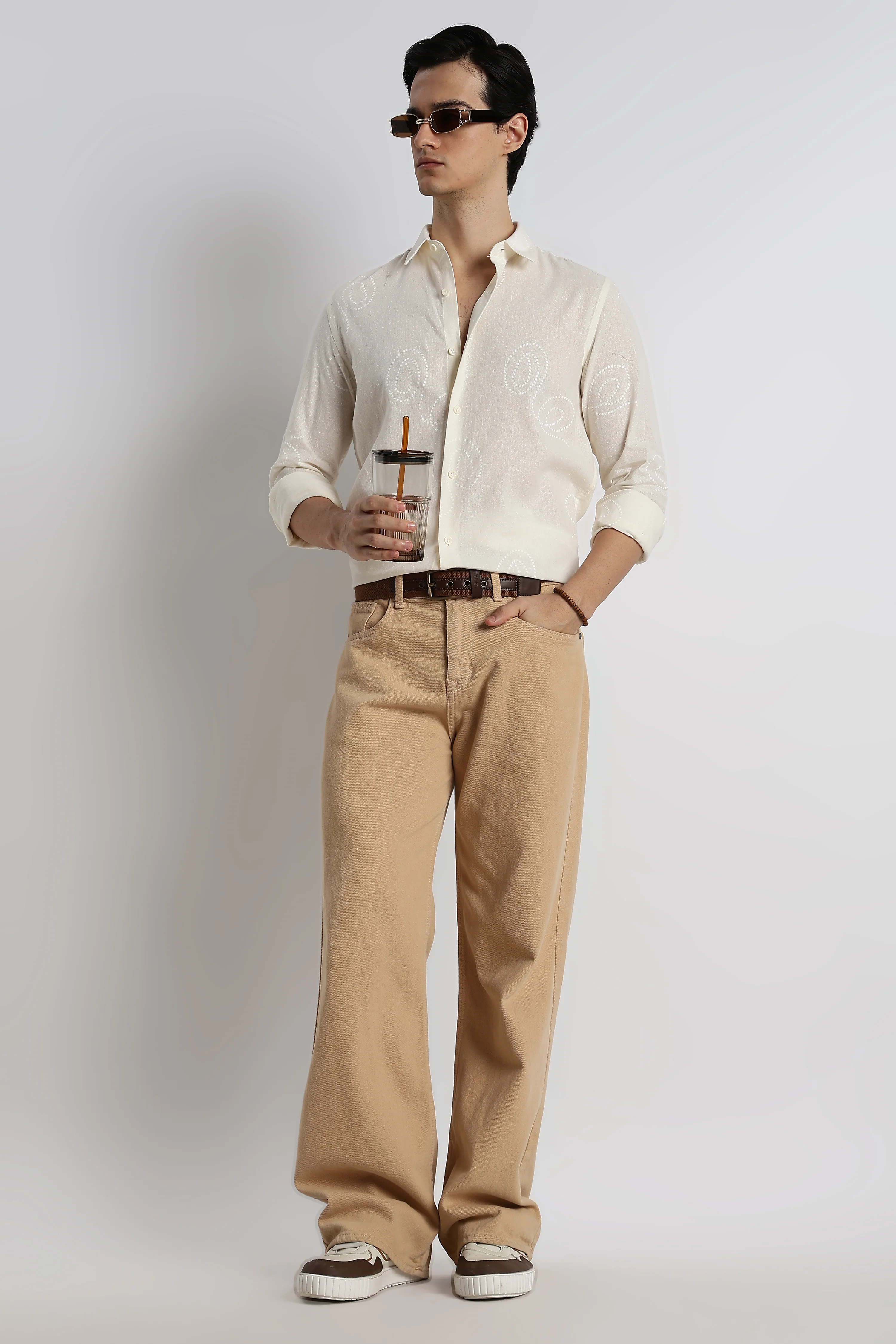 Men Dotted Swirl Printed Cotton Linen Shirt - Image 6