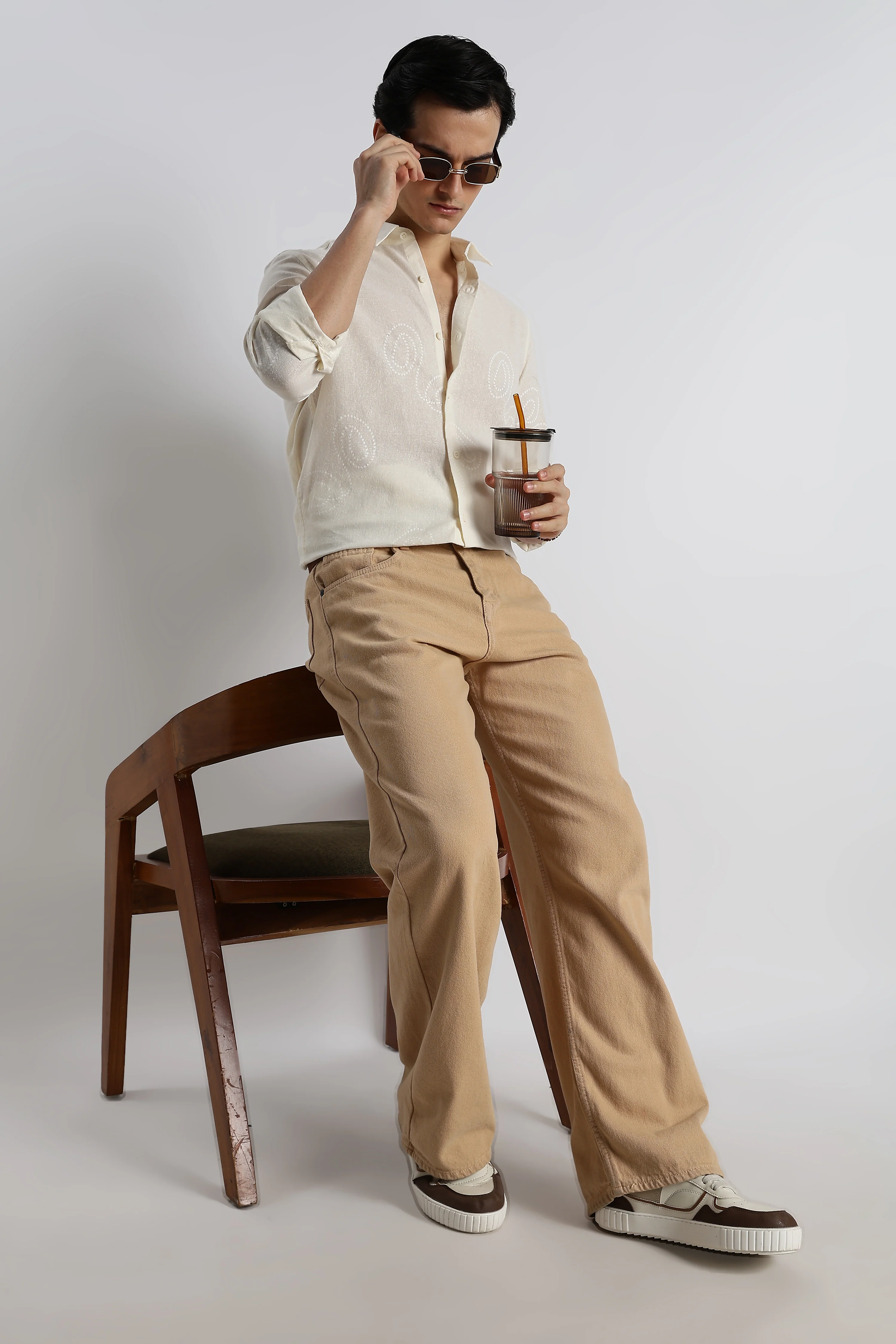 Men Dotted Swirl Printed Cotton Linen Shirt - Image 9