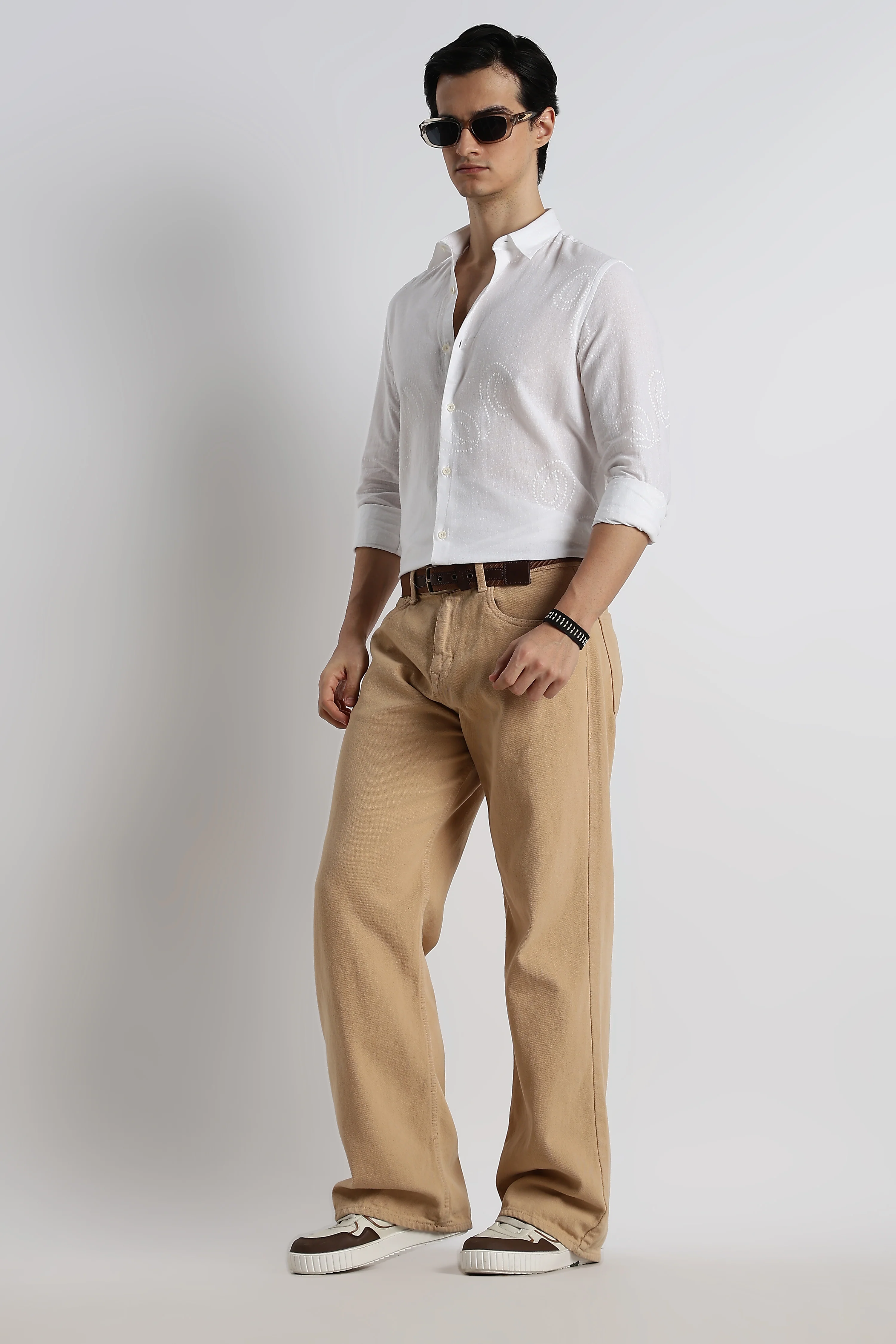 Men Dotted Swirl Printed Cotton Linen Shirt - Image 4