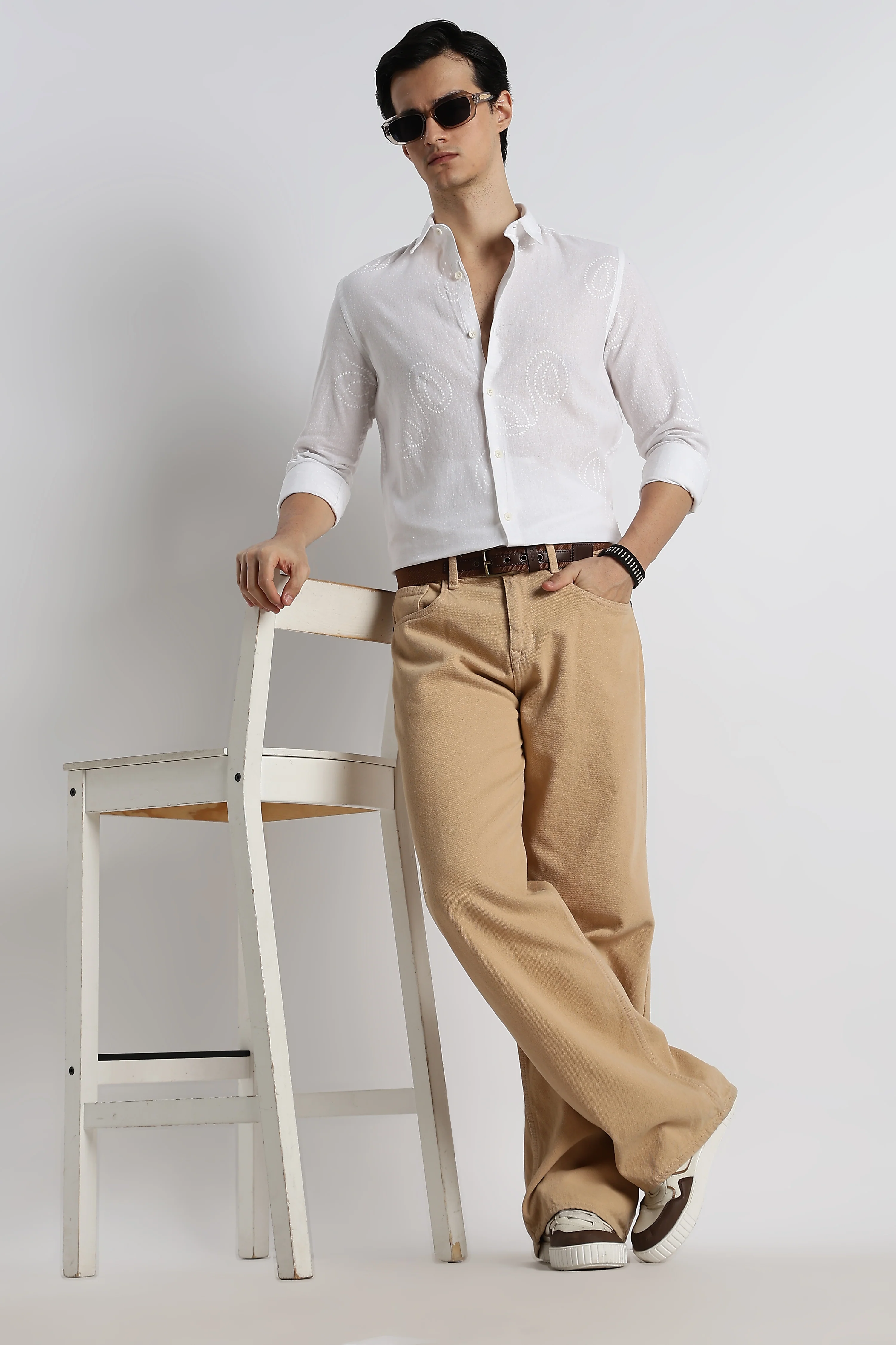 Men Dotted Swirl Printed Cotton Linen Shirt - Image 6