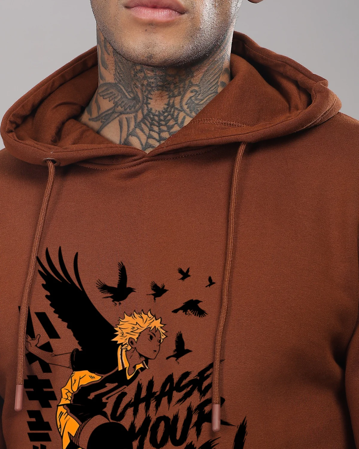 Men Brown Anime Hoodies - Image 2