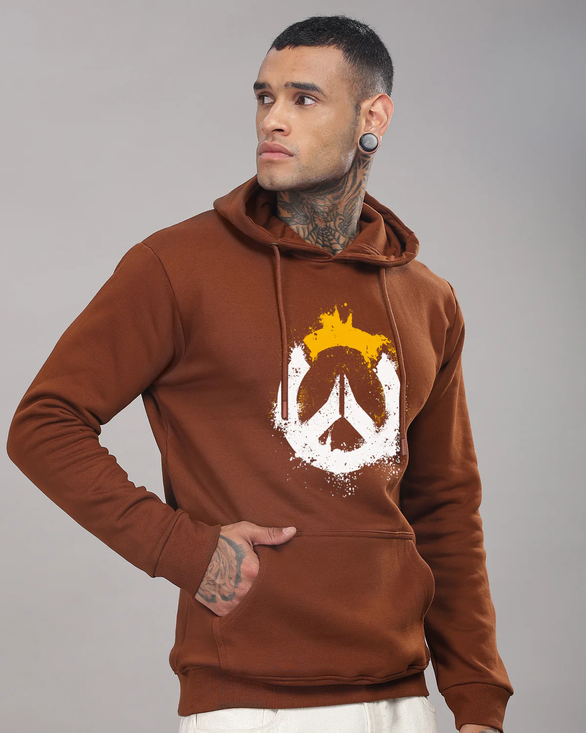 Men Brown Long Lasting Printed Hoodie - Image 4