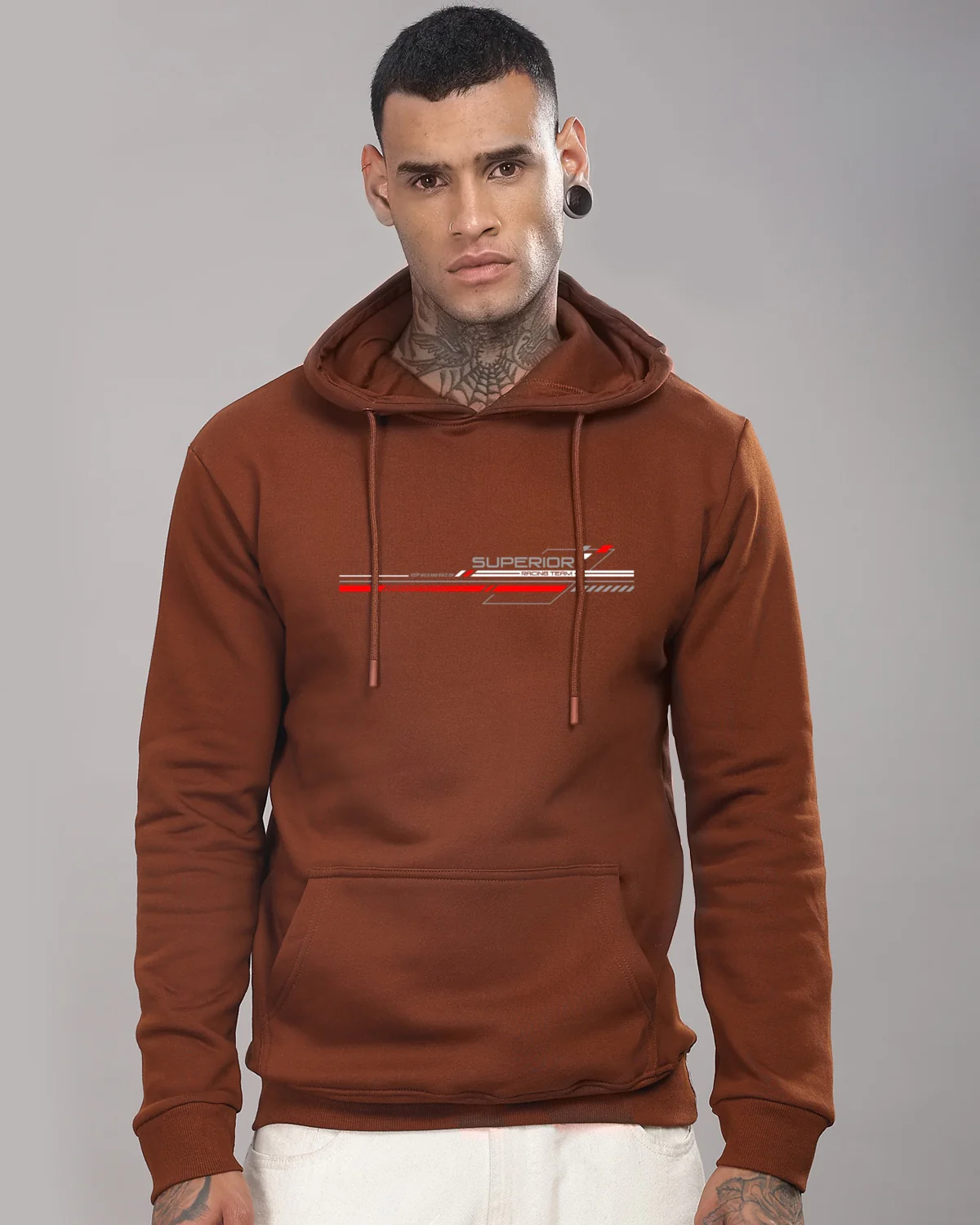 Men Brown Long Lasting Printed Hoodie - Image 2