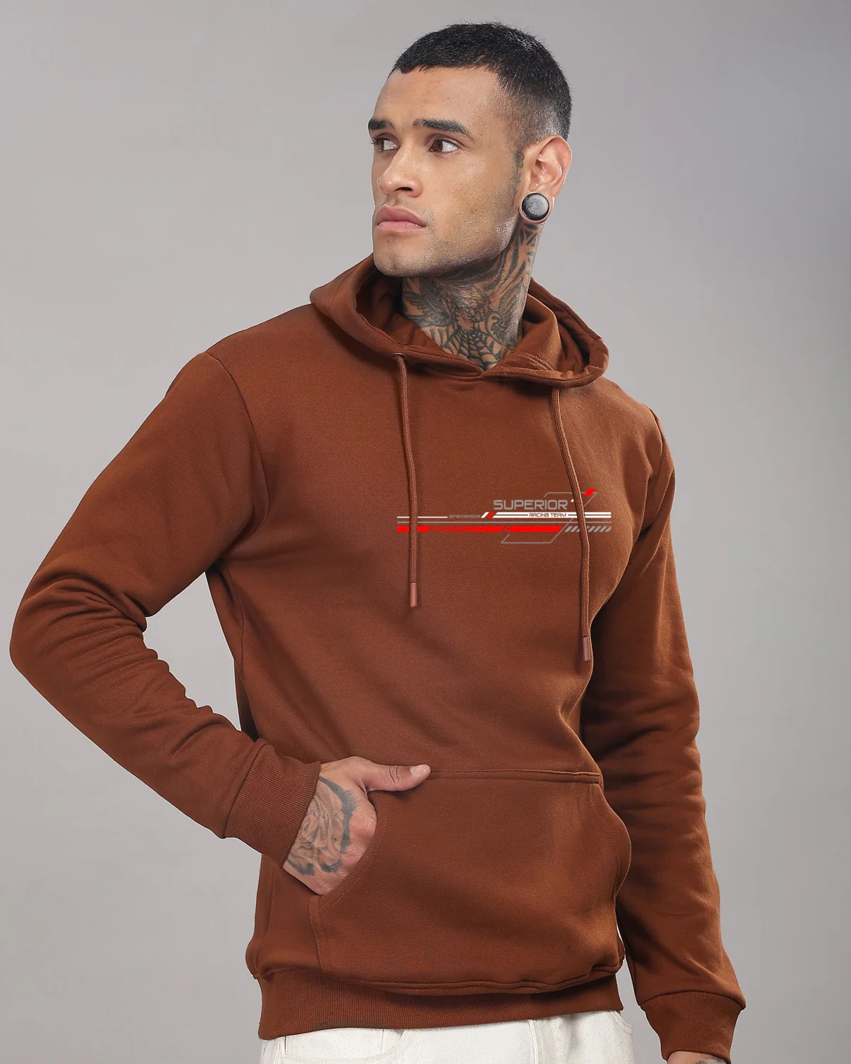 Men Brown Long Lasting Printed Hoodie - Image 5