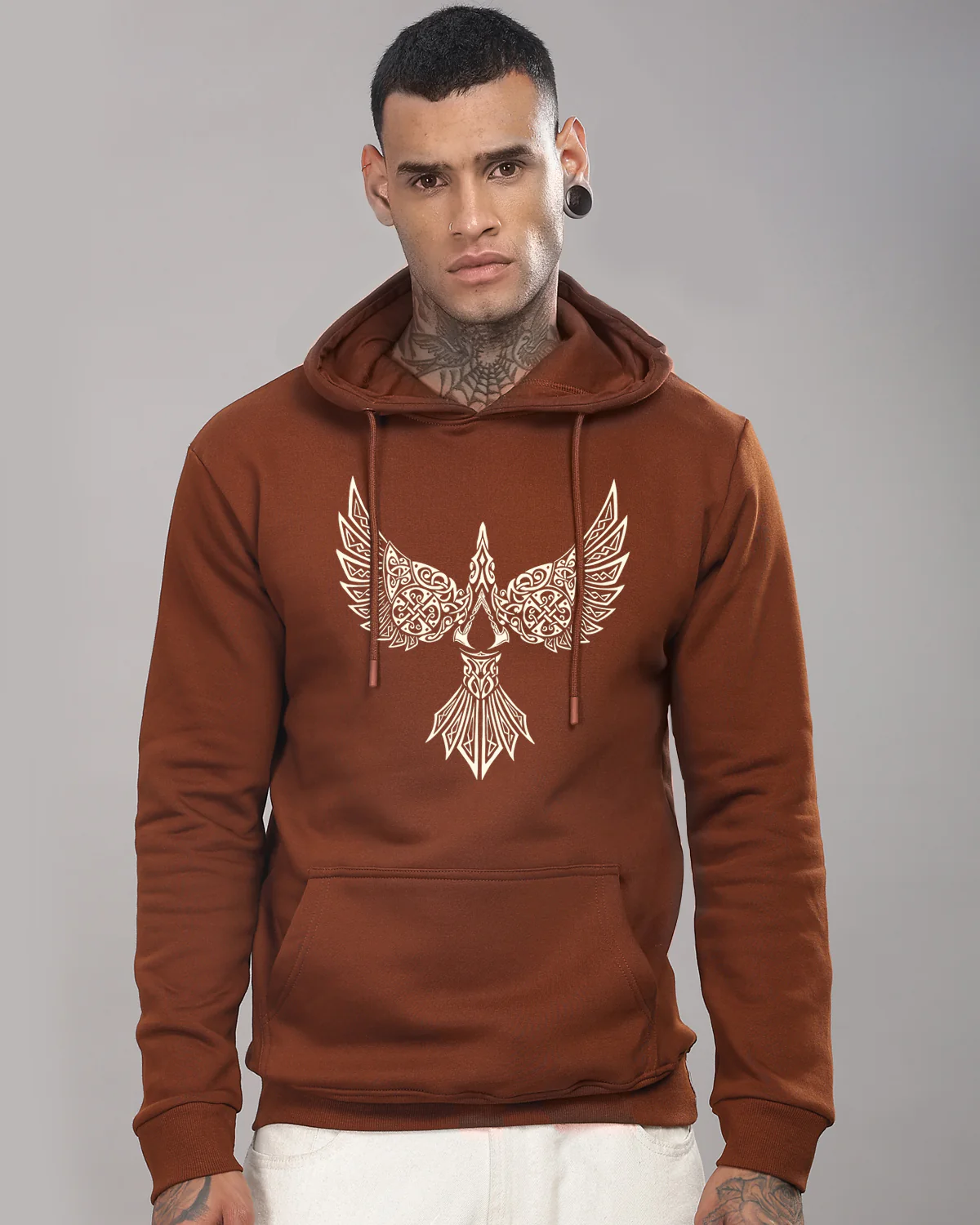 Men Brown Printed Hoodie - Image 2
