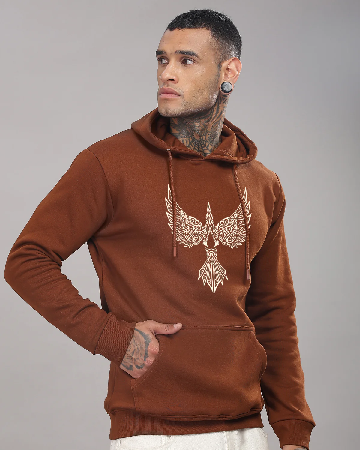 Men Brown Printed Hoodie - Image 5