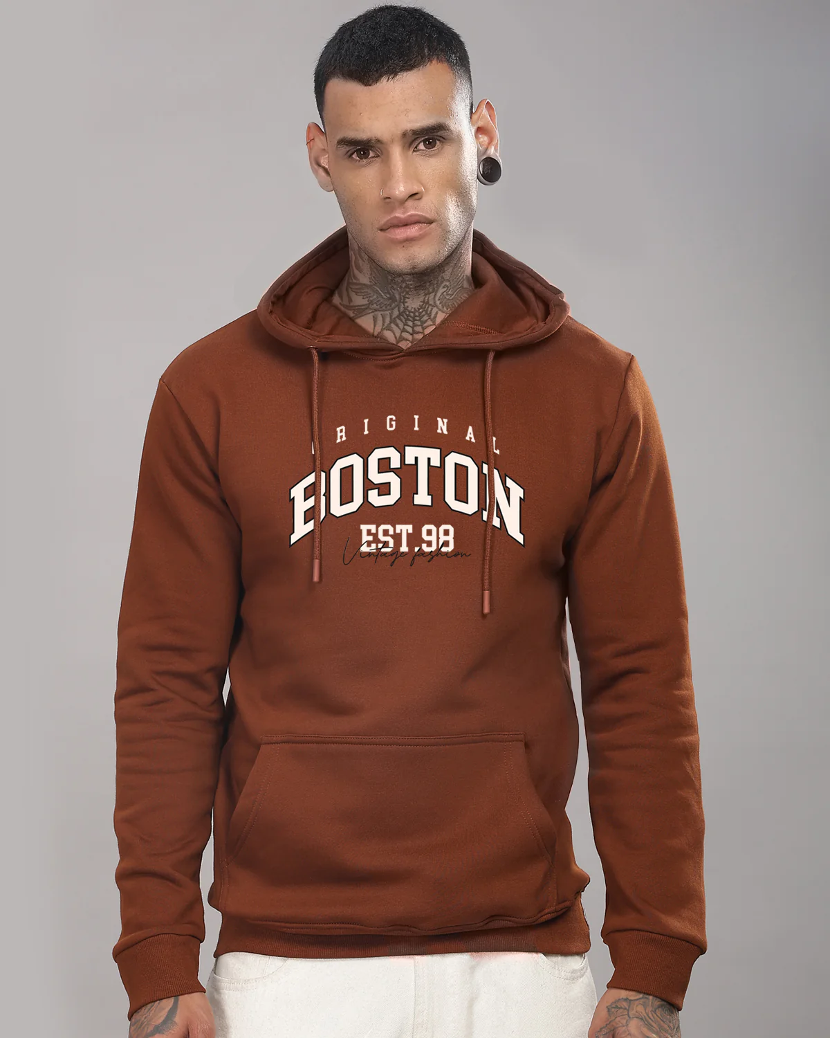 Men Brown Printed Hoodie - Image 2