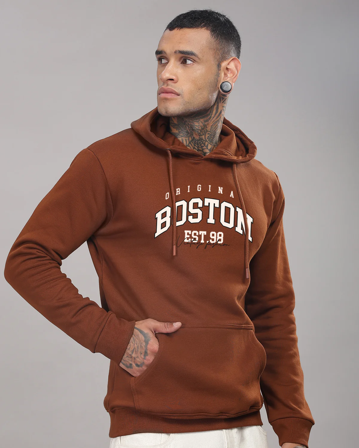 Men Brown Printed Hoodie - Image 4