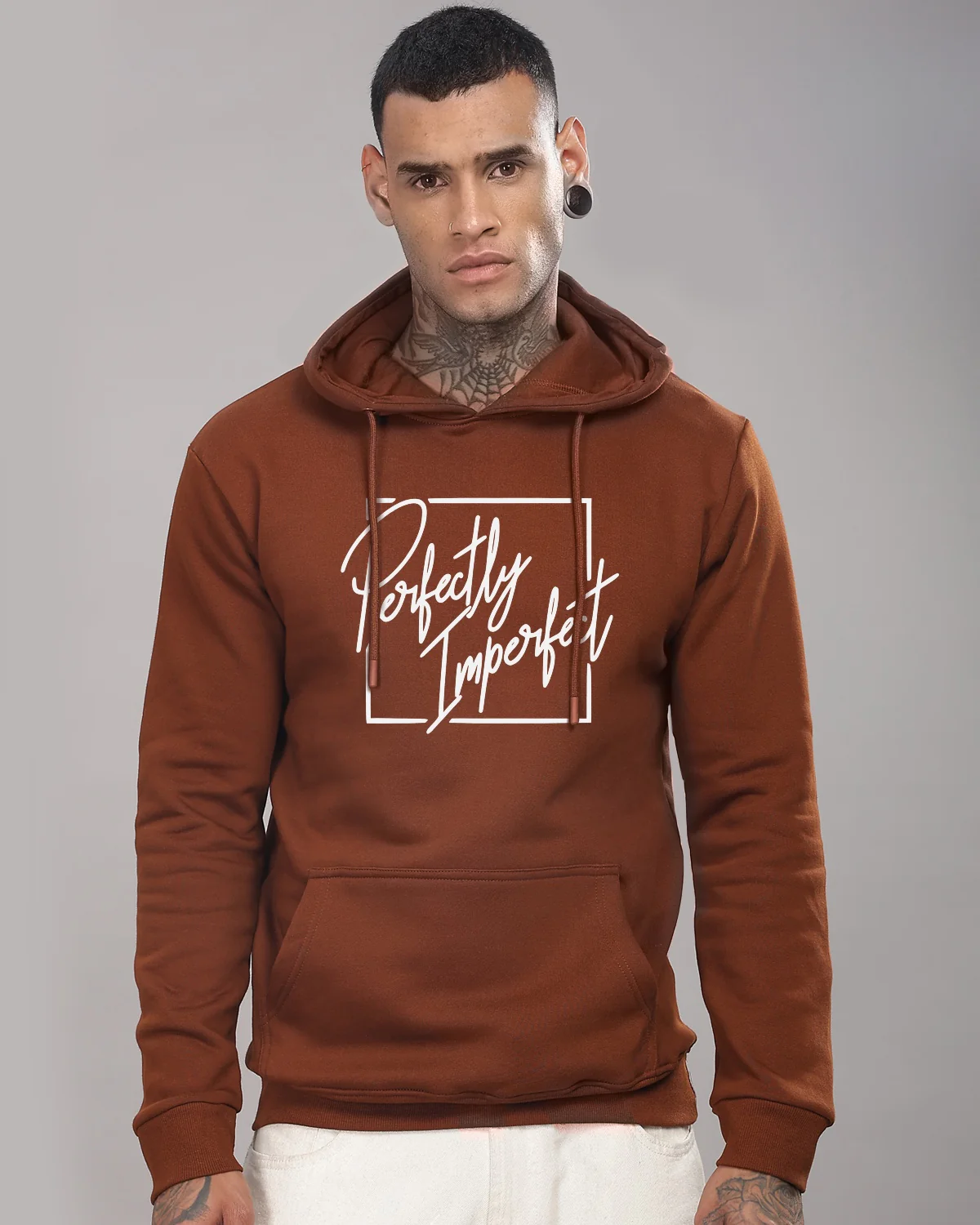 Men Downtown Brown Printed Hoodie - Image 2