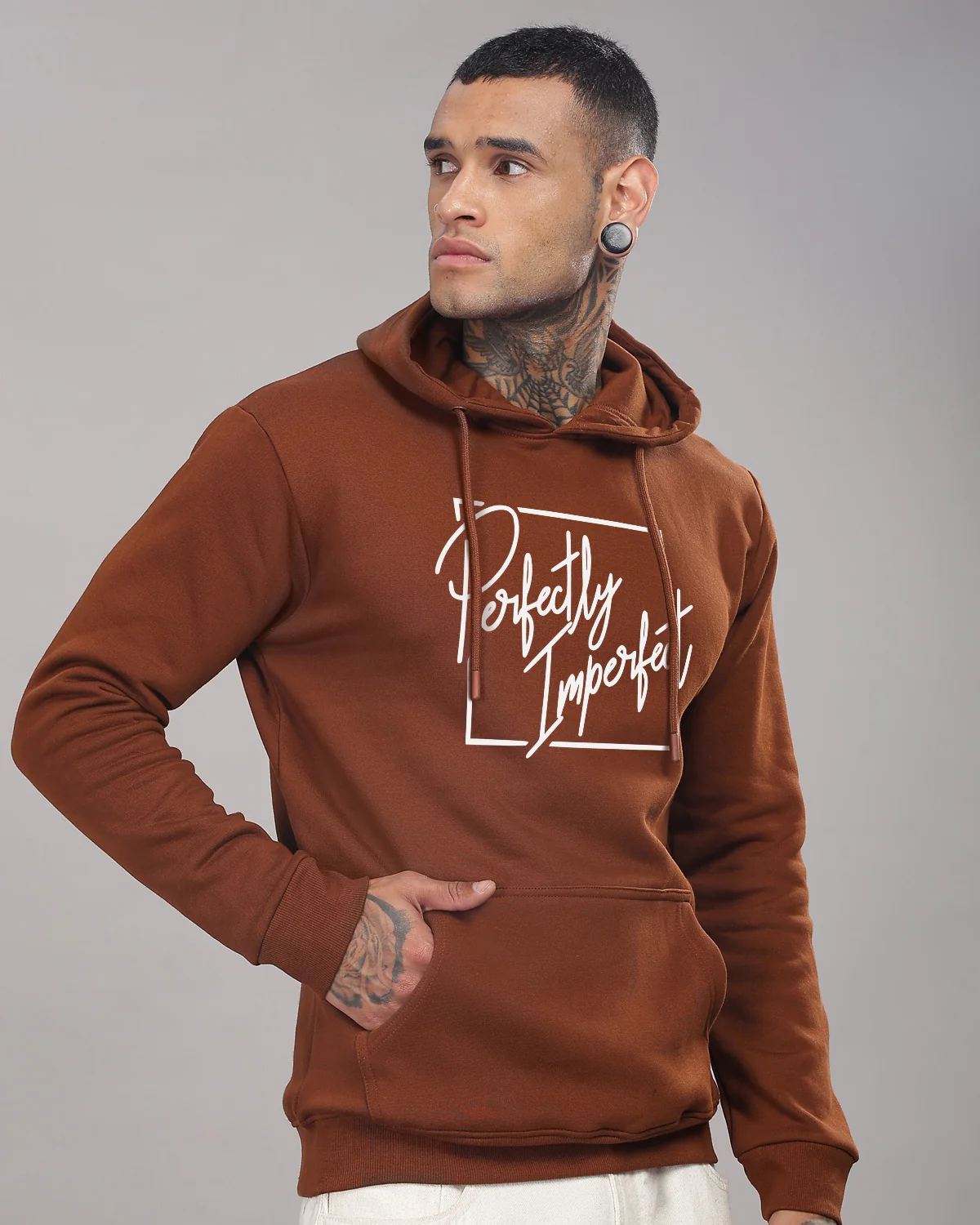Men Downtown Brown Printed Hoodie - Image 4