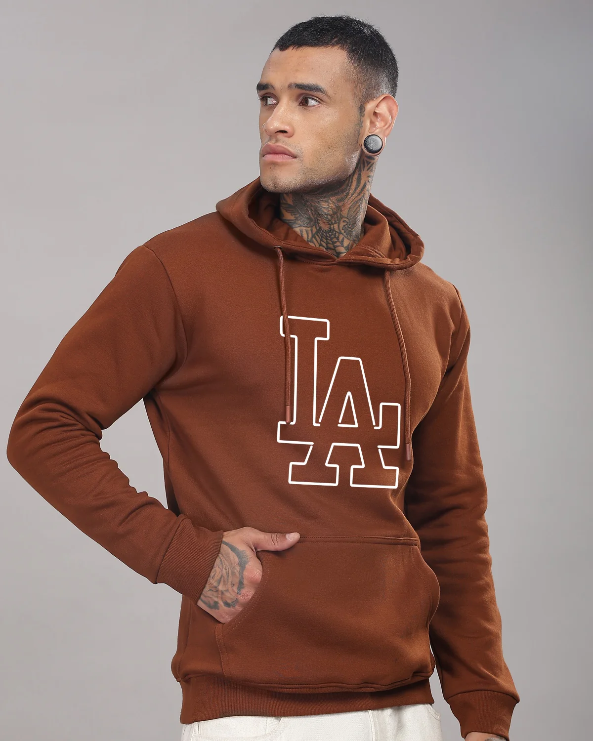 Men Downtown Brown Printed Hoodie - Image 3